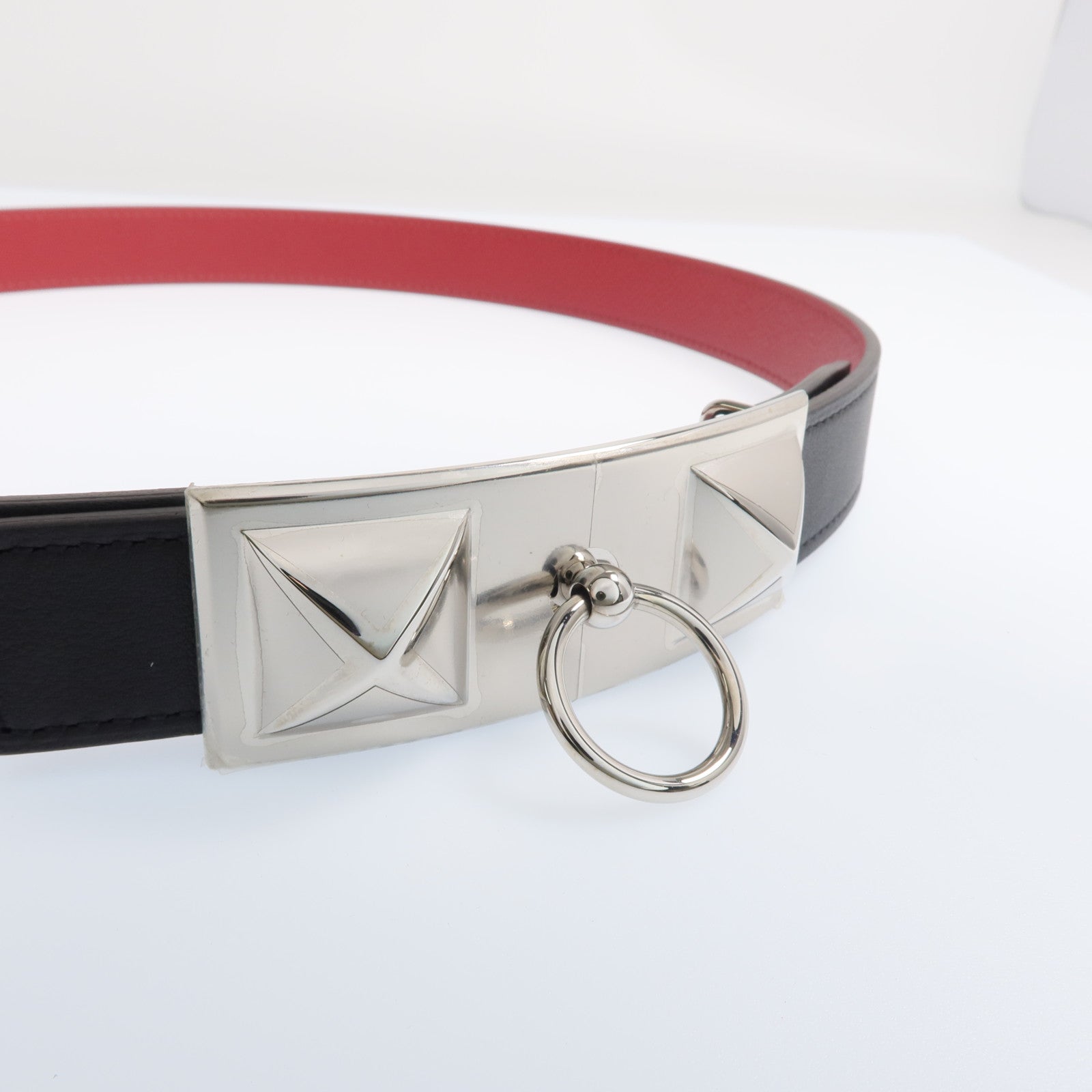 HERMES 【激減優惠】Epsom/Evercolor皮革CDC Belt銀扣皮帶Noir/Rouge Grenat