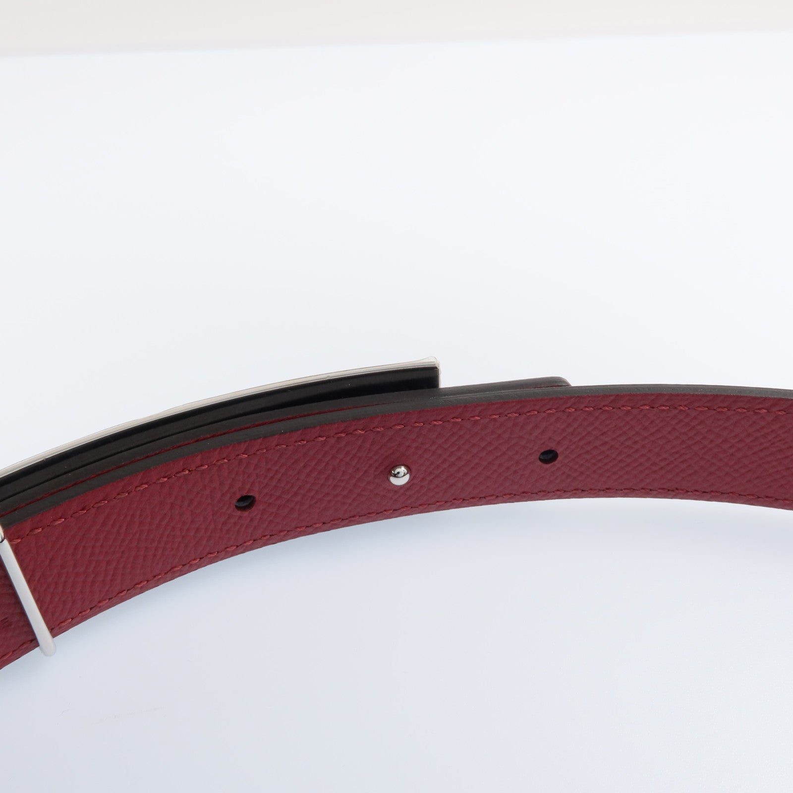 HERMES 【激減優惠】Epsom/Evercolor皮革CDC Belt銀扣皮帶Noir/Rouge Grenat