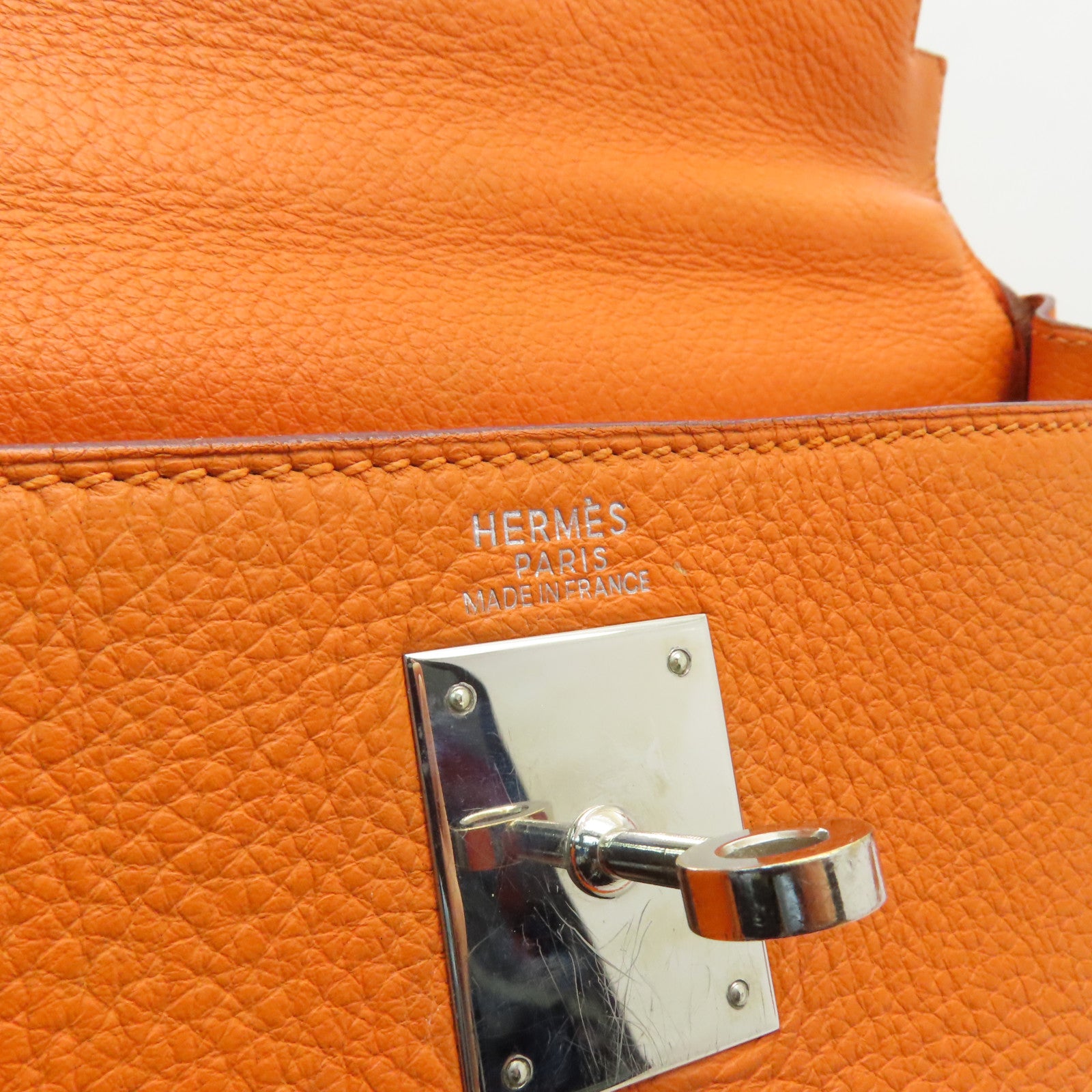 HERMES **【激減優惠】Clemence皮革Kelly 32銀扣手挽肩背兩用袋Orange橙色