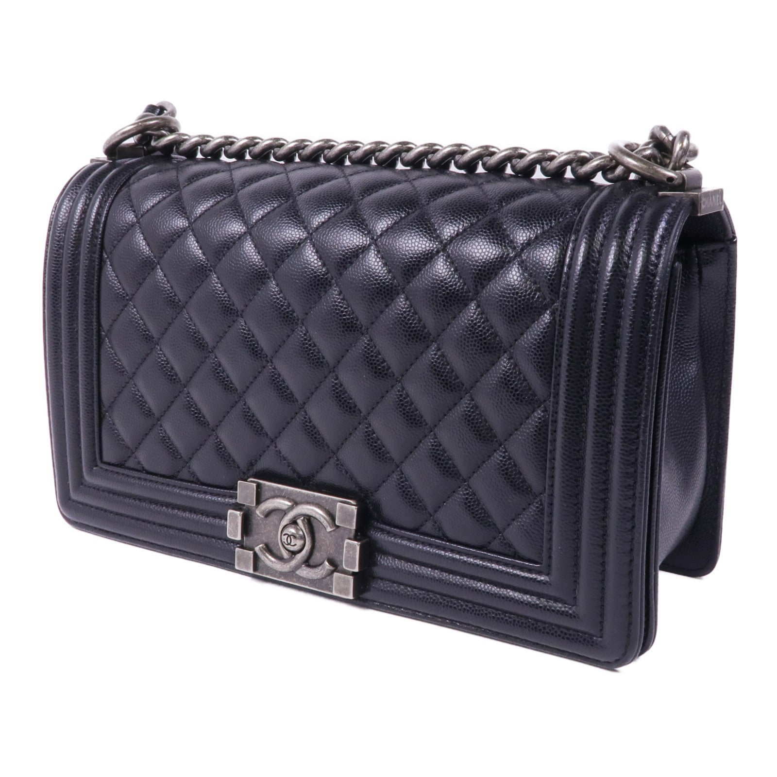 CHANEL 牛皮皮革Boy 25銀扣鏈帶肩背袋