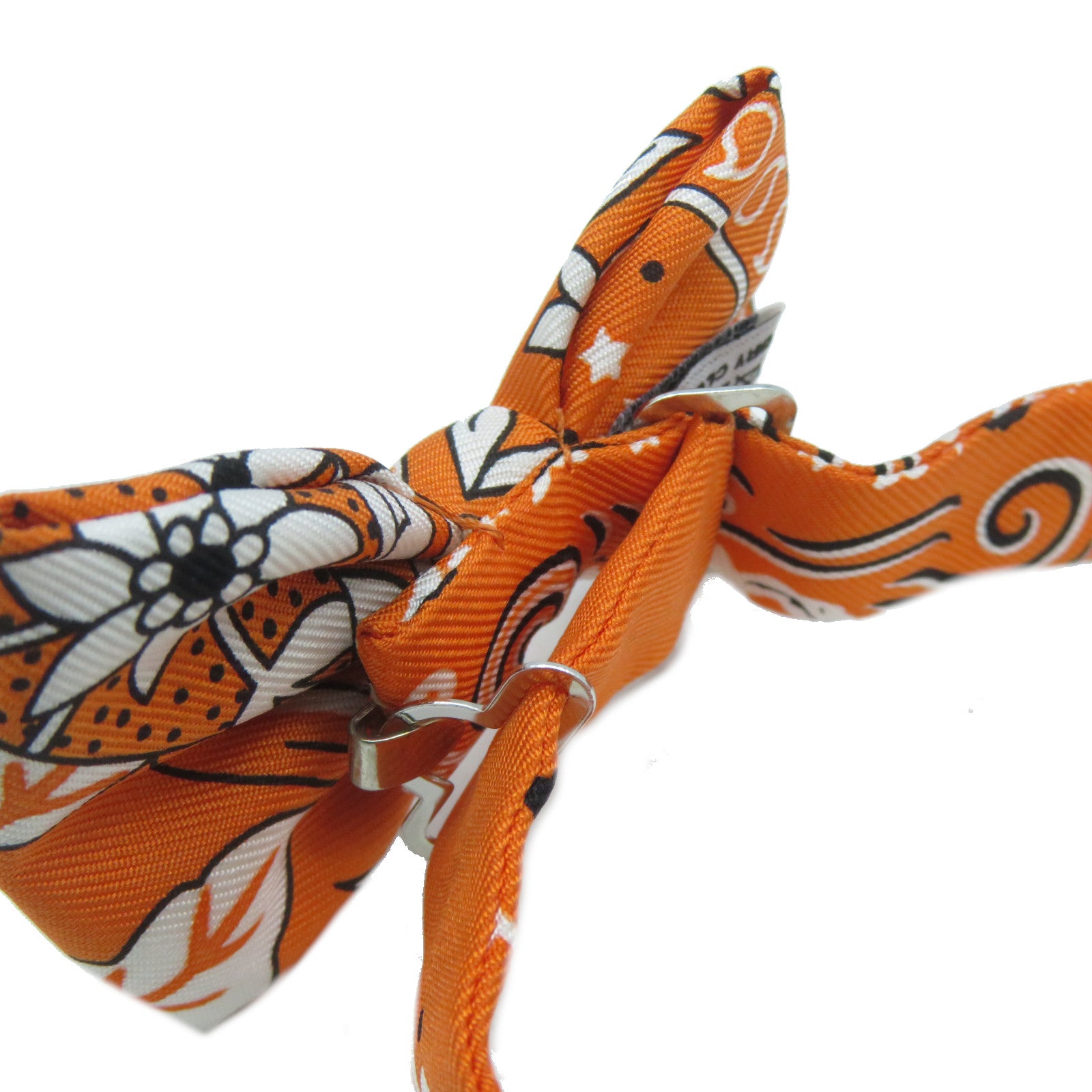 HERMES 【激減優惠】絲質Bowtie銀扣煲呔(蝶形領結)橙色/白色
