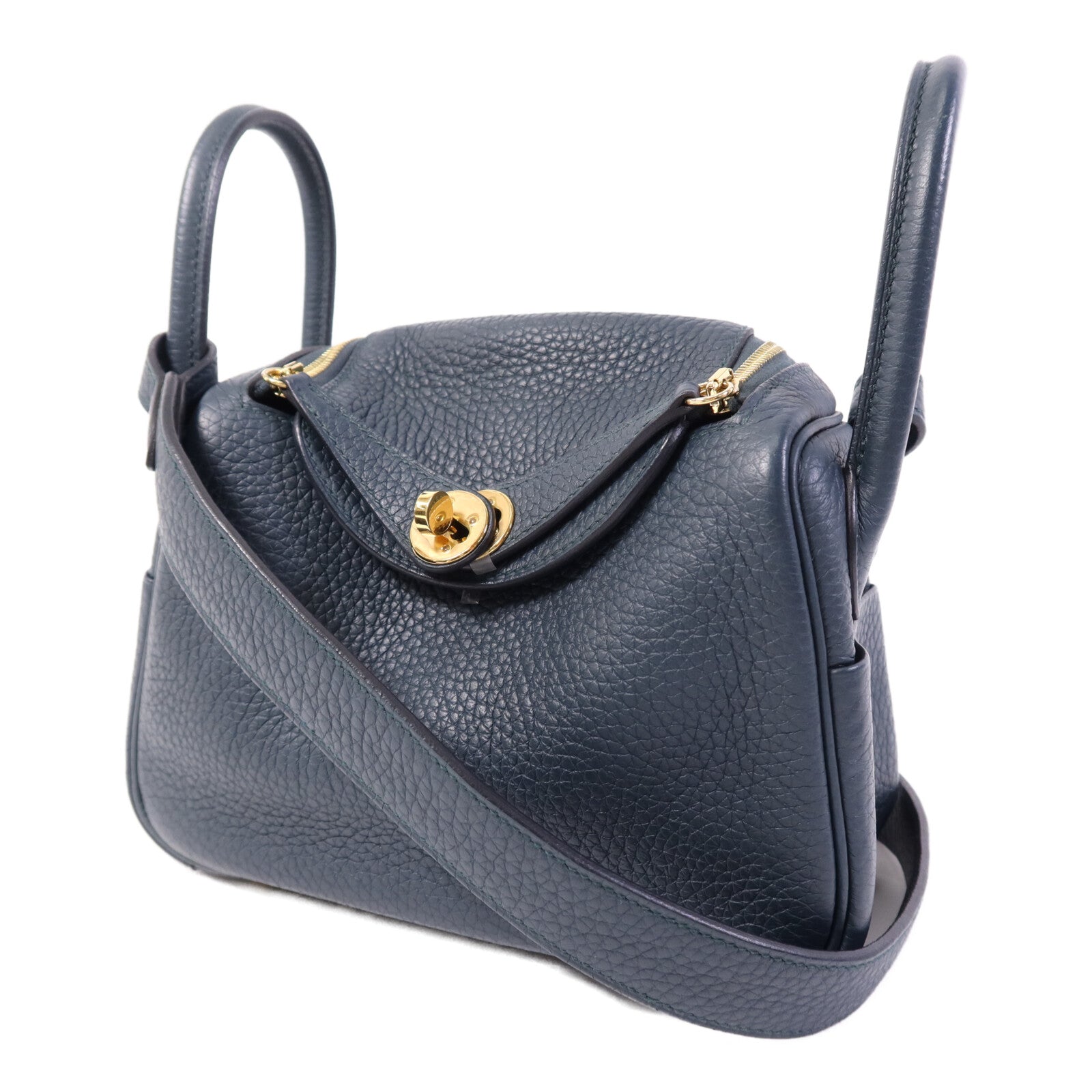 HERMES Clemence皮革Mini Lindy金扣手挽肩背兩用袋Vert Cypres