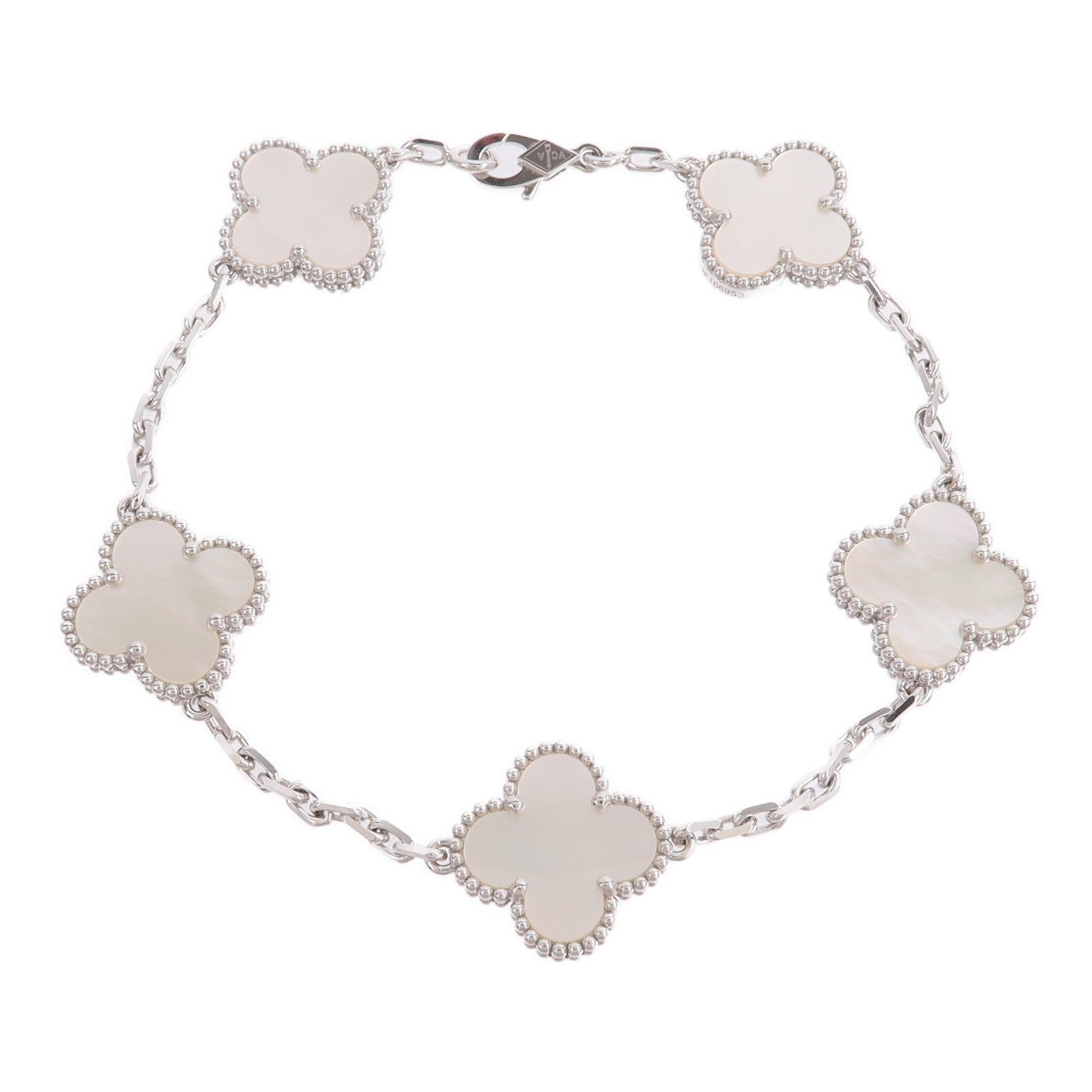 Van Cleef & Arpels 18K白金Vintage Alhambra Bracelet 5 Motifs珍珠母貝手鏈