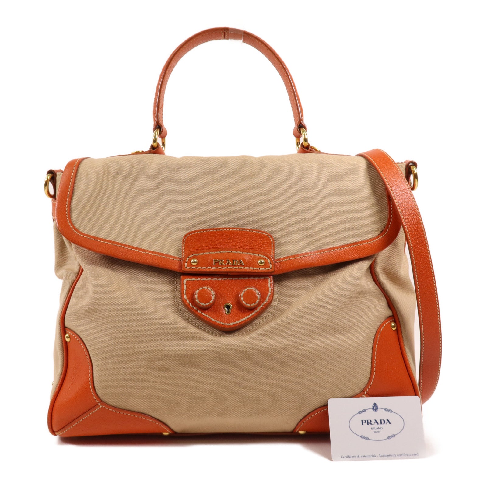 PRADA 帆布/皮革2 Way Shoulder金扣手挽肩背兩用袋