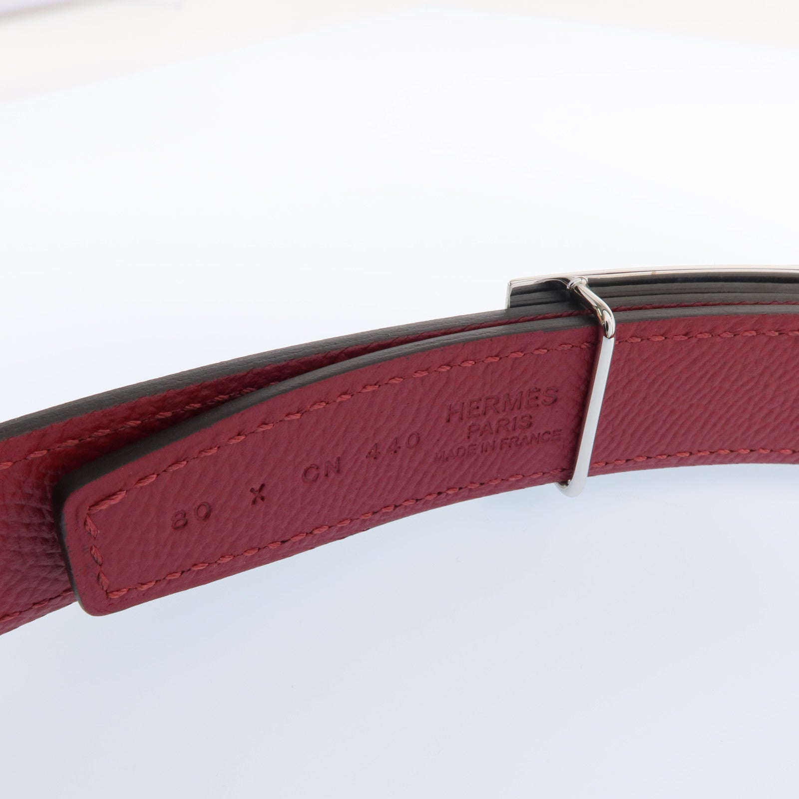 HERMES 【激減優惠】Epsom/Evercolor皮革CDC Belt銀扣皮帶Noir/Rouge Grenat