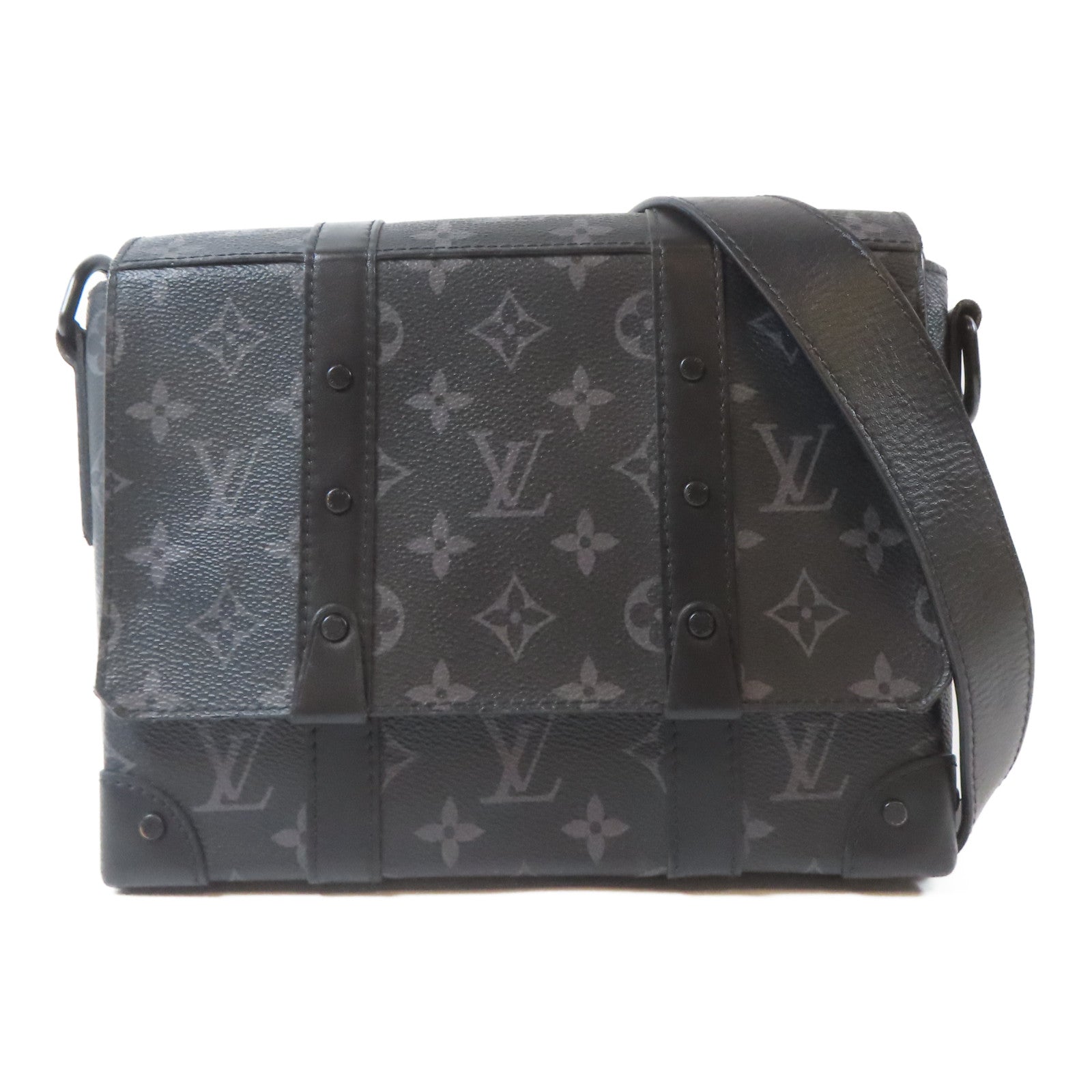 LOUIS VUITTON Monogram Eclipse Trunk Messenger Bag黑扣肩背袋黑色