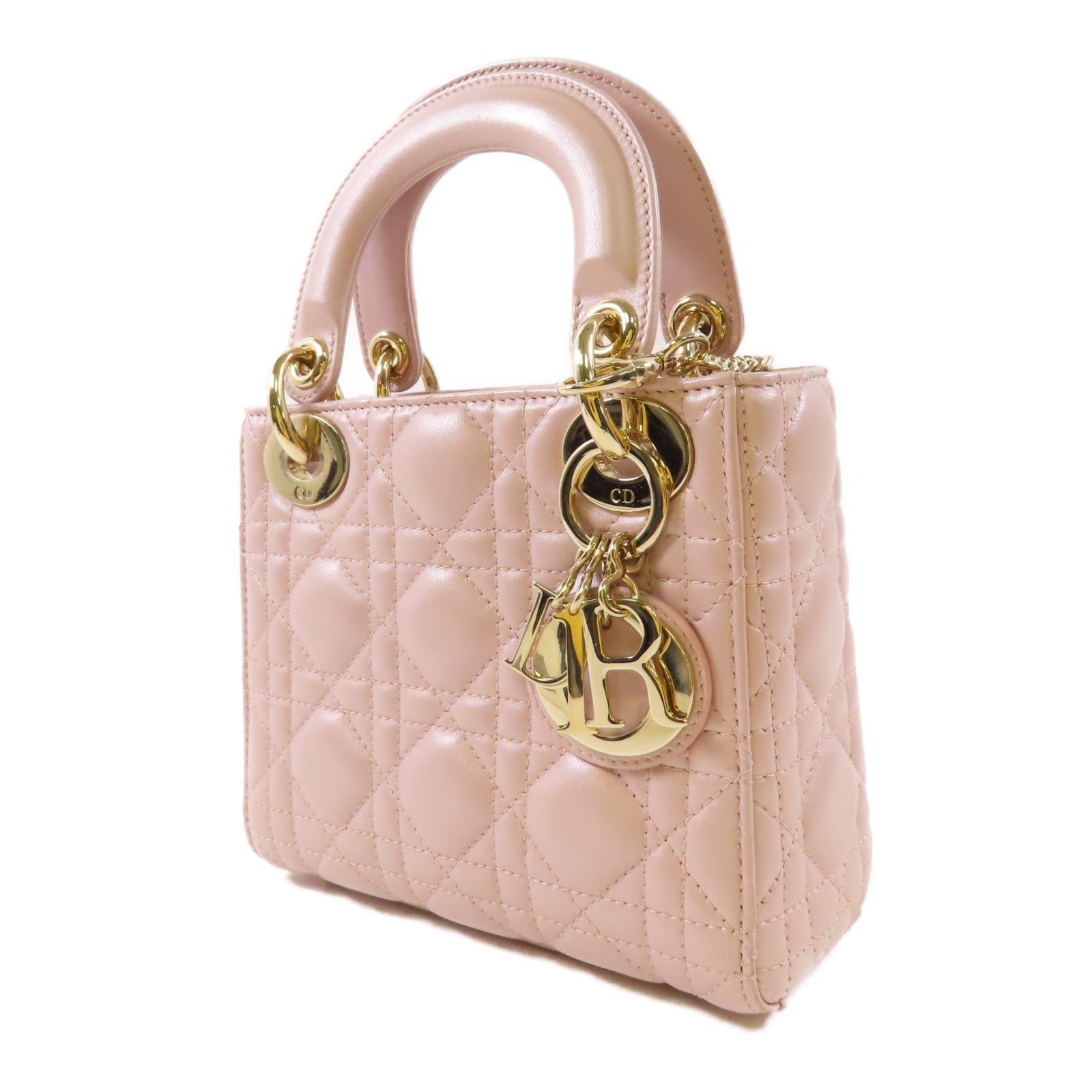 Dior 羊皮皮革Mini Lady Dior金扣鏈帶手挽肩背兩用袋