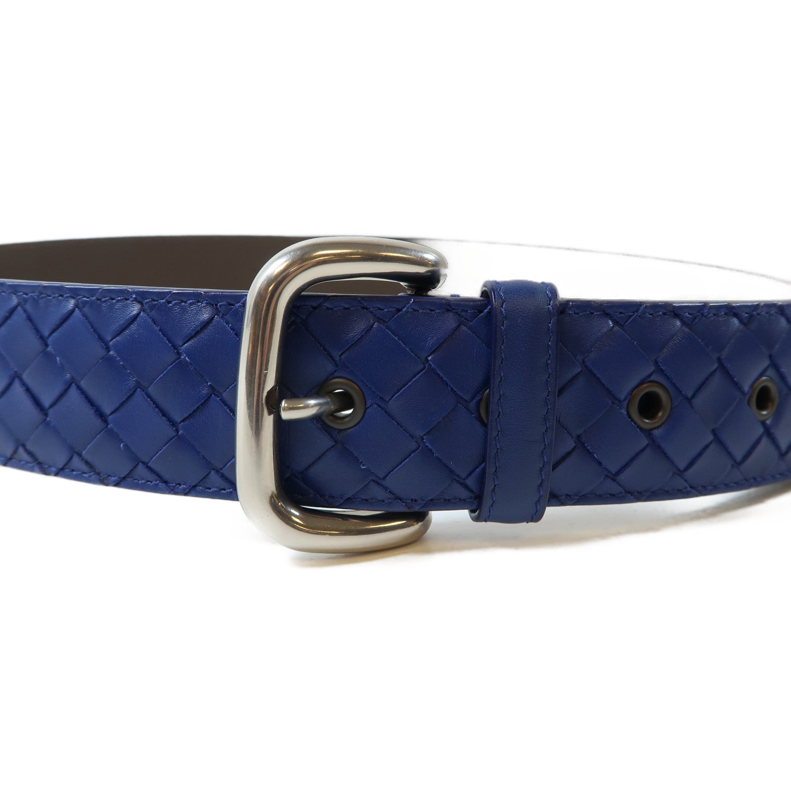 BOTTEGA VENETA 織紋皮革Belt銀扣皮帶藍色