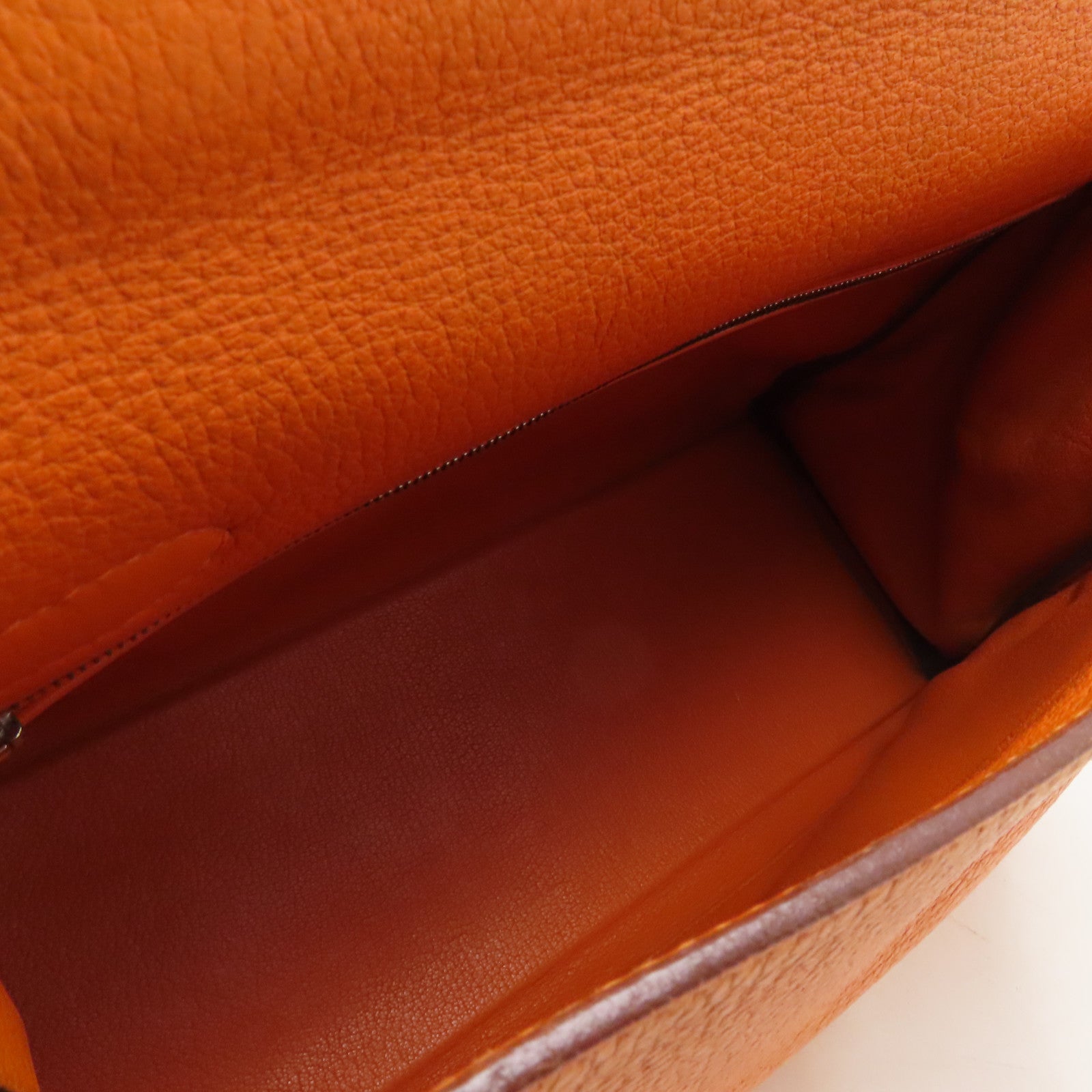 HERMES **【激減優惠】Clemence皮革Kelly 32銀扣手挽肩背兩用袋Orange橙色