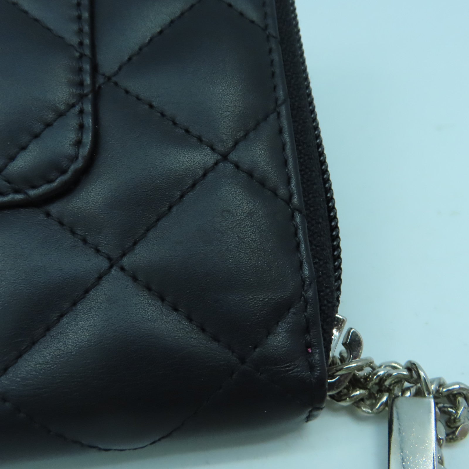CHANEL 菱格牛皮皮革Cambon Wallet銀扣長錢包黑色