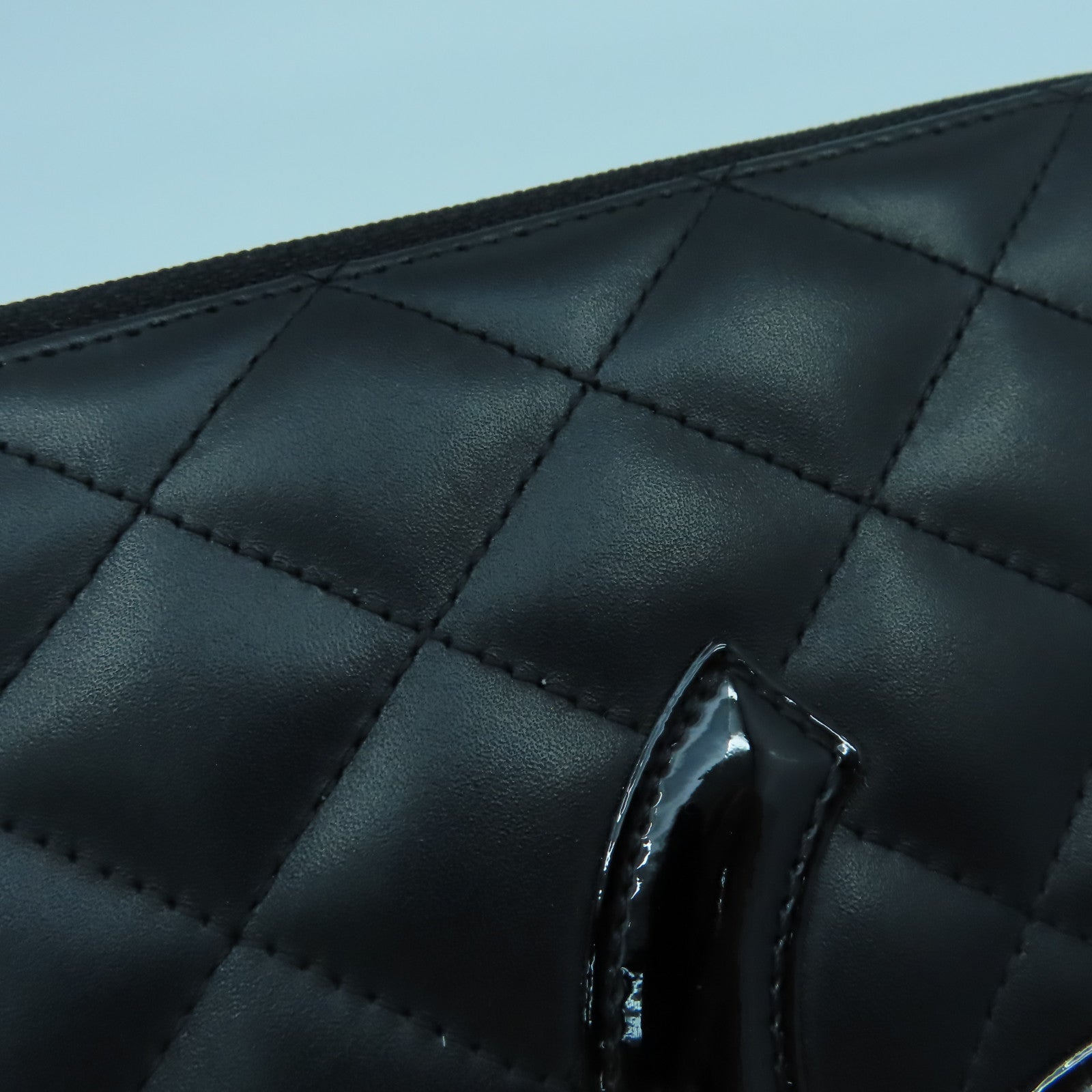 CHANEL 菱格牛皮皮革Cambon Wallet銀扣長錢包黑色