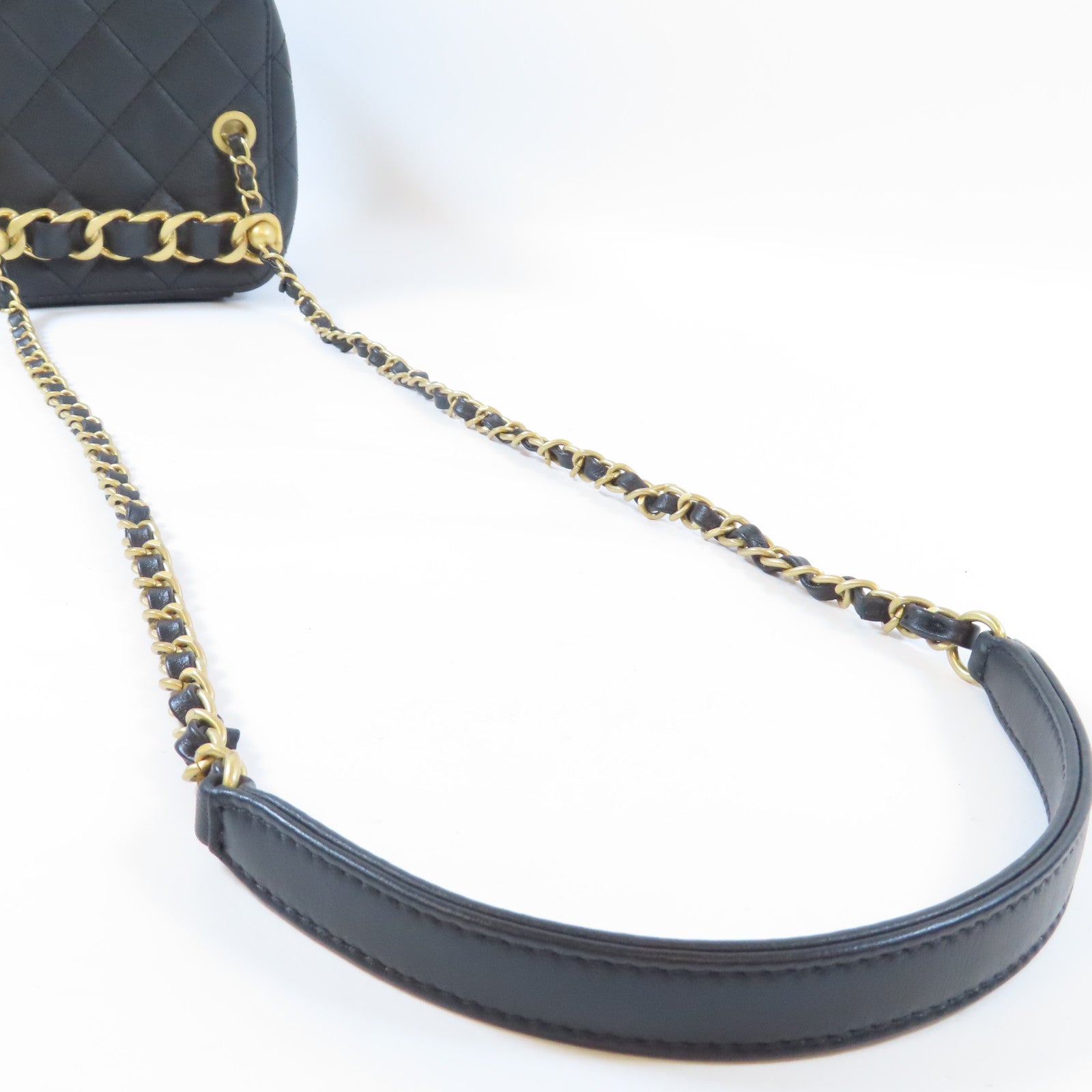CHANEL 【激減優惠】菱格牛皮皮革Vanity Case金扣鏈帶手挽肩背兩用袋黑色