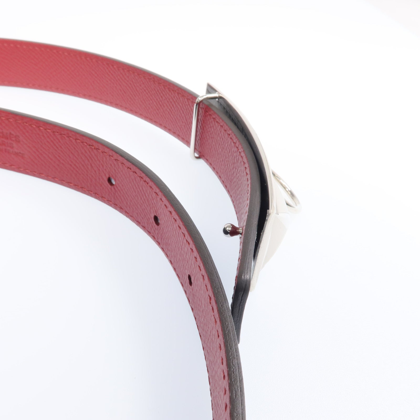 HERMES 【激減優惠】Epsom/Evercolor皮革CDC Belt銀扣皮帶Noir/Rouge Grenat