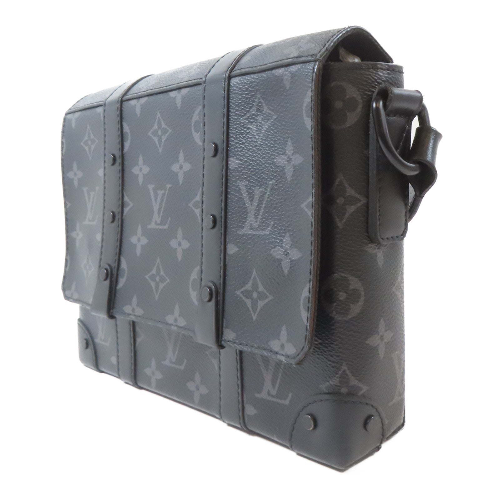 LOUIS VUITTON Monogram Eclipse Trunk Messenger Bag黑扣肩背袋黑色