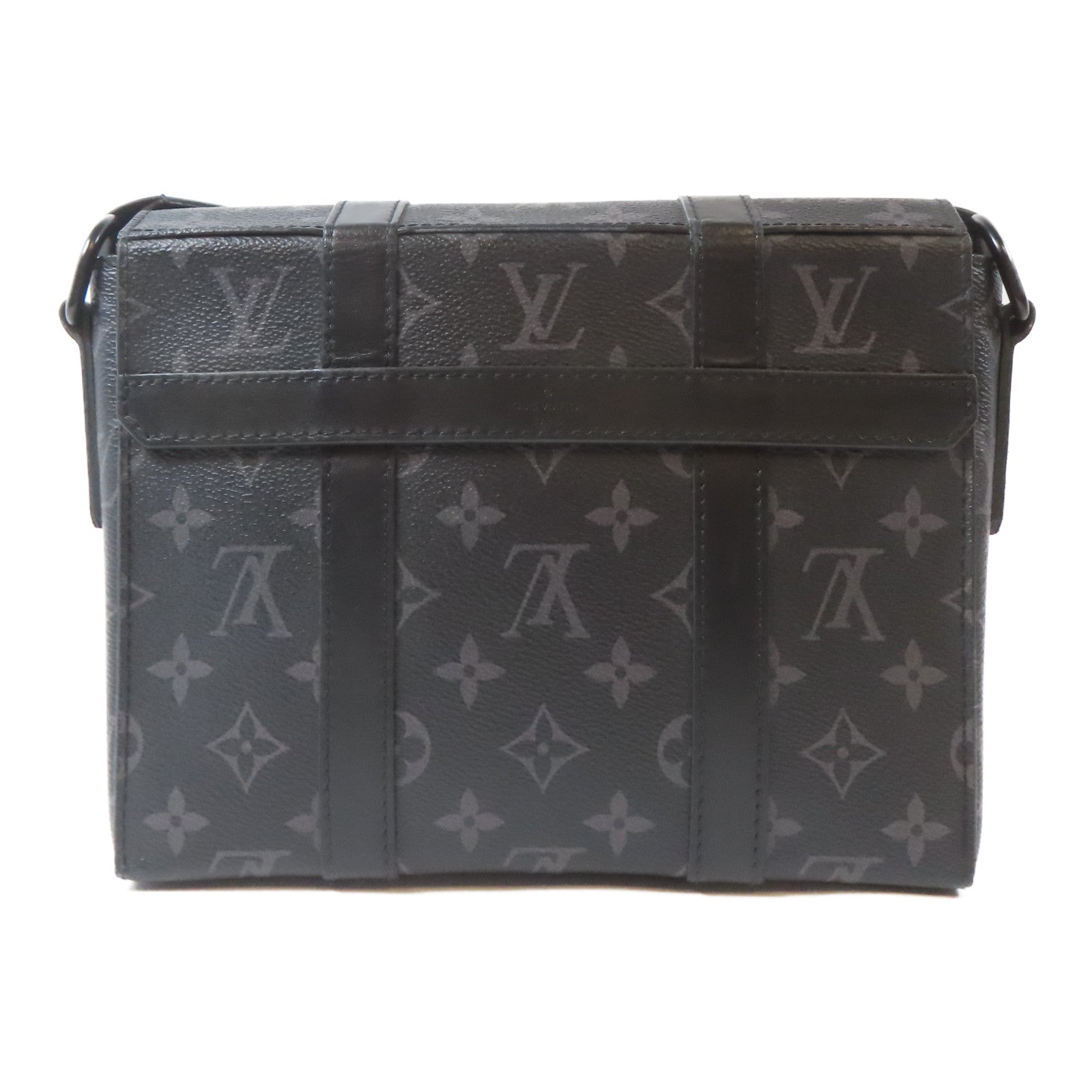 LOUIS VUITTON Monogram Eclipse Trunk Messenger Bag黑扣肩背袋黑色