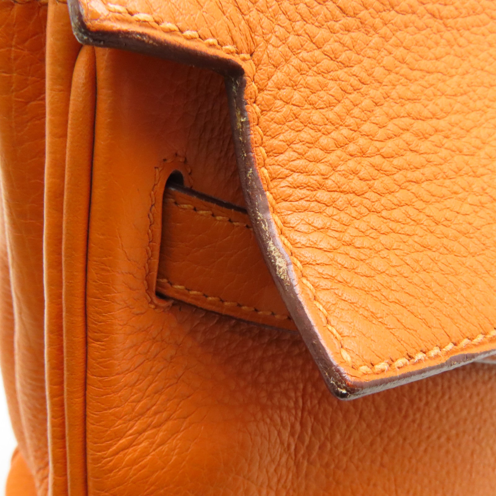HERMES **【激減優惠】Clemence皮革Kelly 32銀扣手挽肩背兩用袋Orange橙色