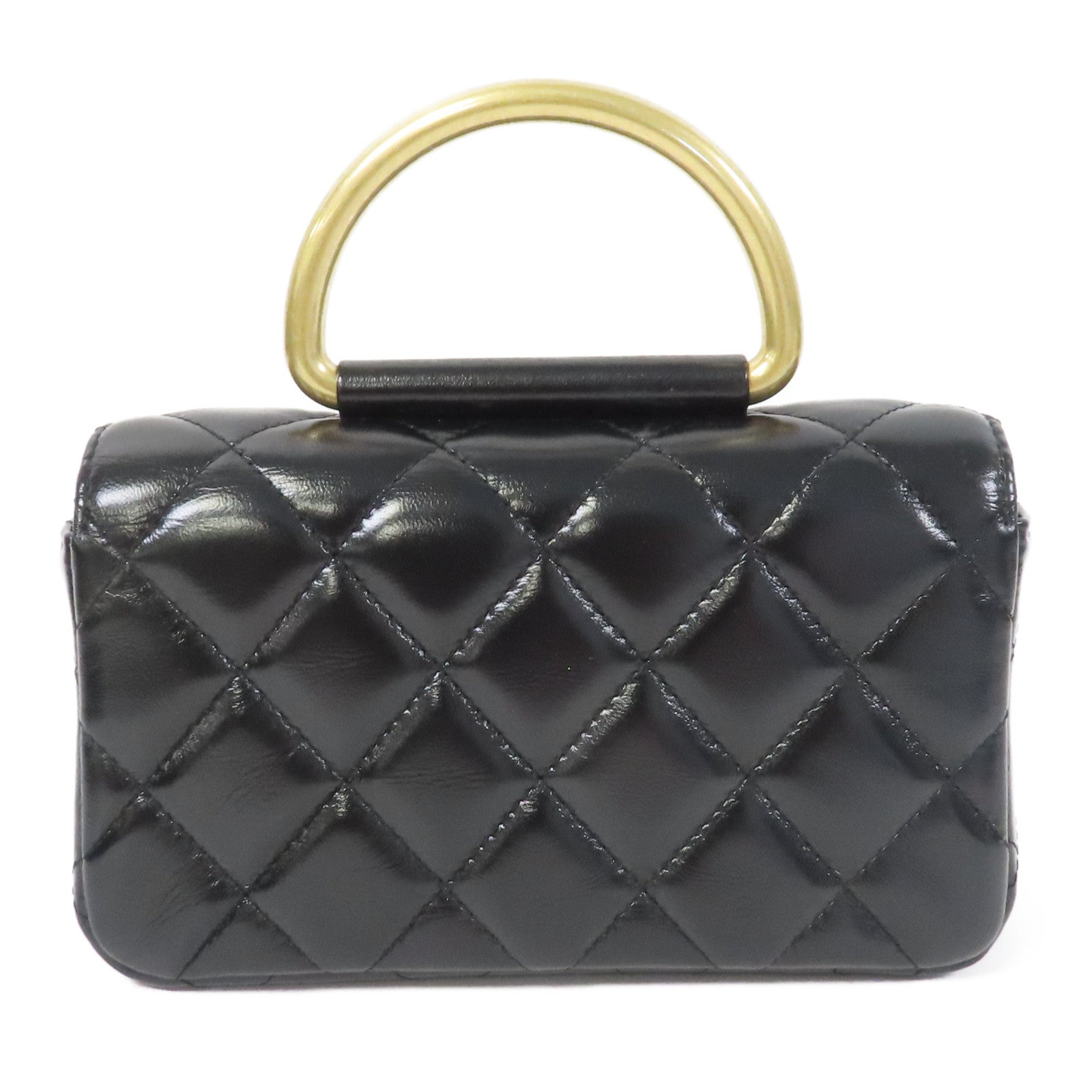 CHANEL 菱格牛皮皮革Chain Shoulder金扣手挽肩背兩用袋黑色