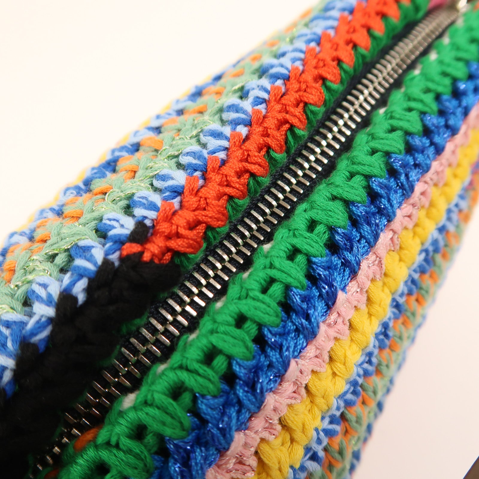 Miu Miu 棉質/牛皮皮革Crochet Pouch銀扣手挽袋