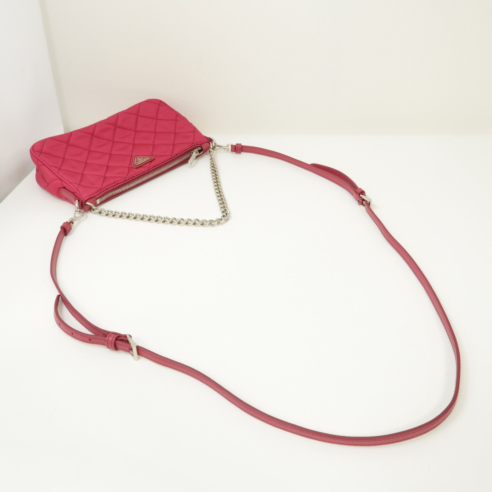 PRADA 尼龍Hand Bag銀扣手挽肩背兩用袋粉紅色