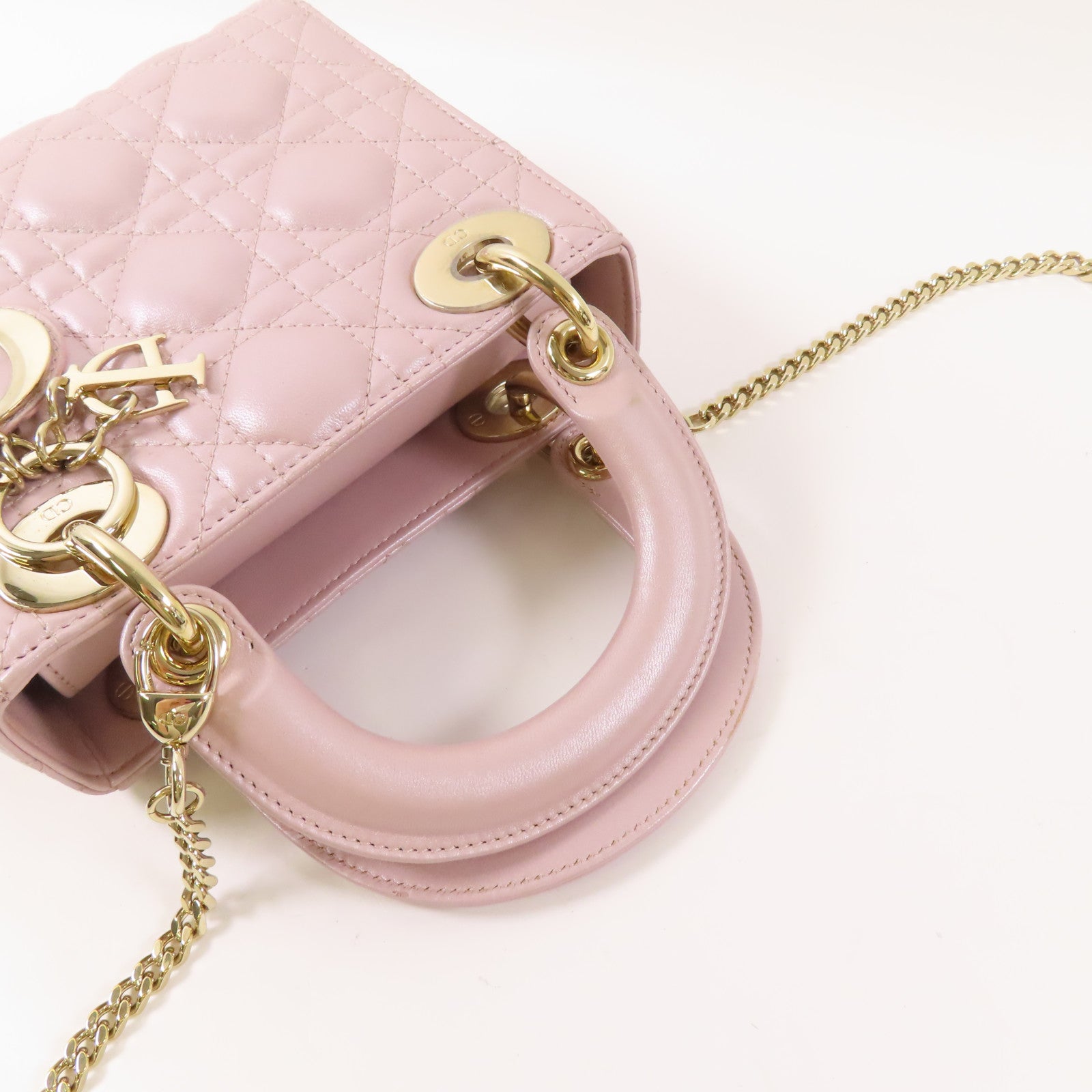 Dior 羊皮皮革Mini Lady Dior金扣鏈帶手挽肩背兩用袋