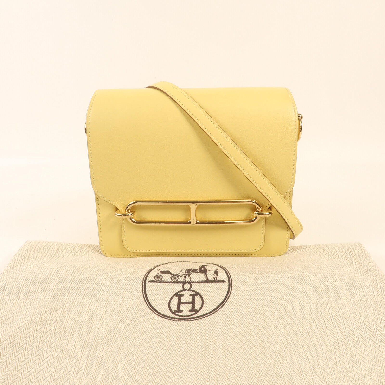 HERMES Swift皮革Mini Roulis金扣肩背袋Jaune Bourgeon