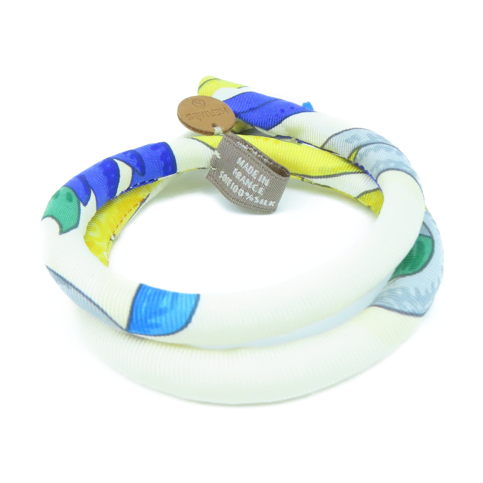 HERMES 【激減優惠】絲質Bracelet手鐲白色/藍色/黃色#16.5cm