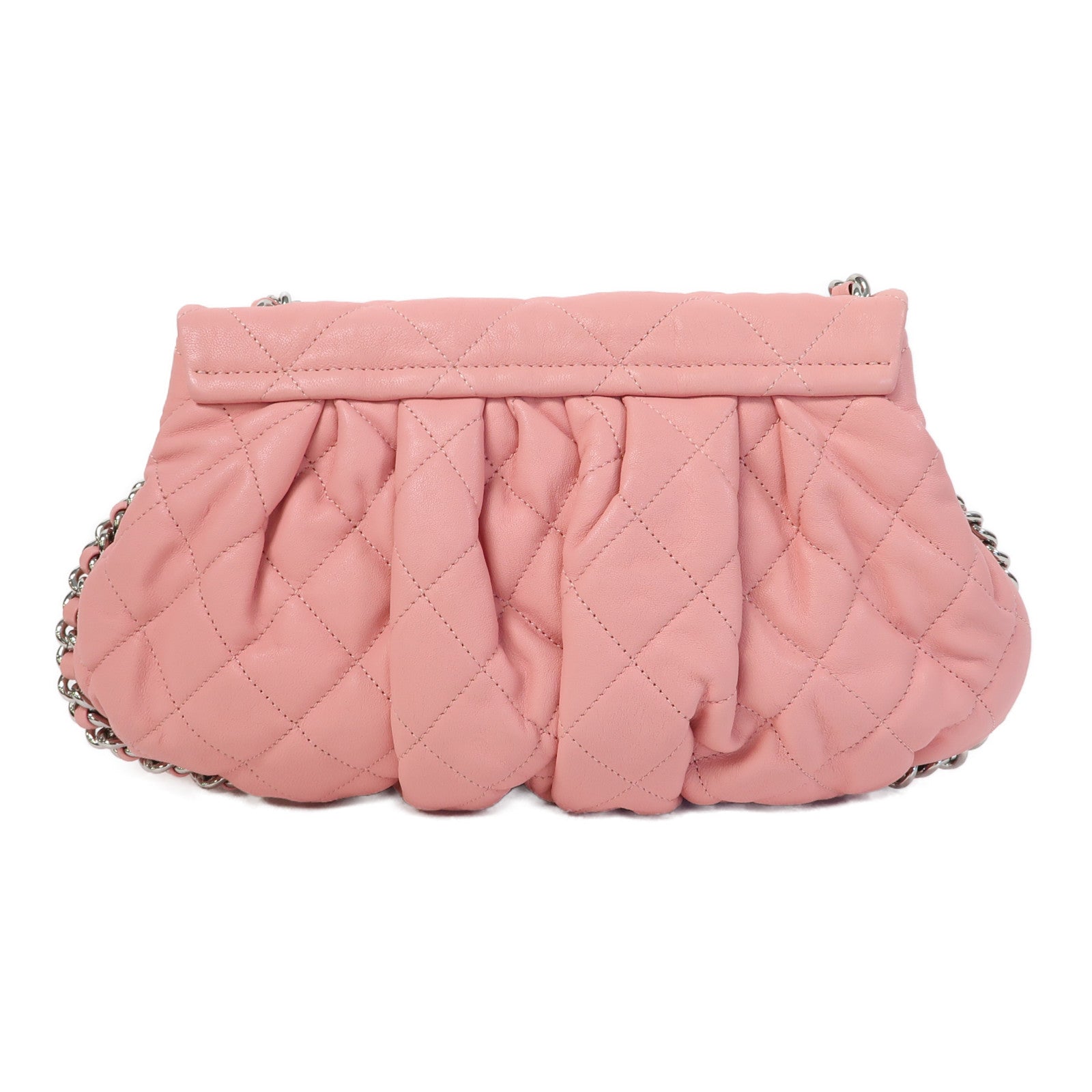CHANEL 菱格牛皮皮革Chain Shoulder Bag銀扣鏈帶肩背袋粉紅色