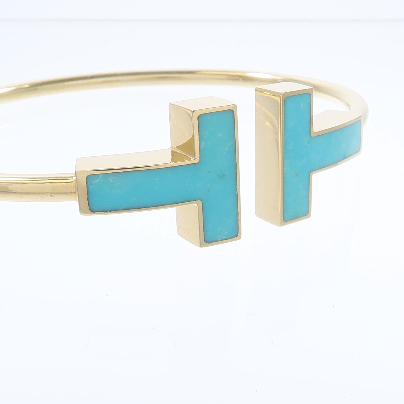 TIFFANY＆CO 18K黃金Turquoise T Wire Bracelet綠松石手鐲