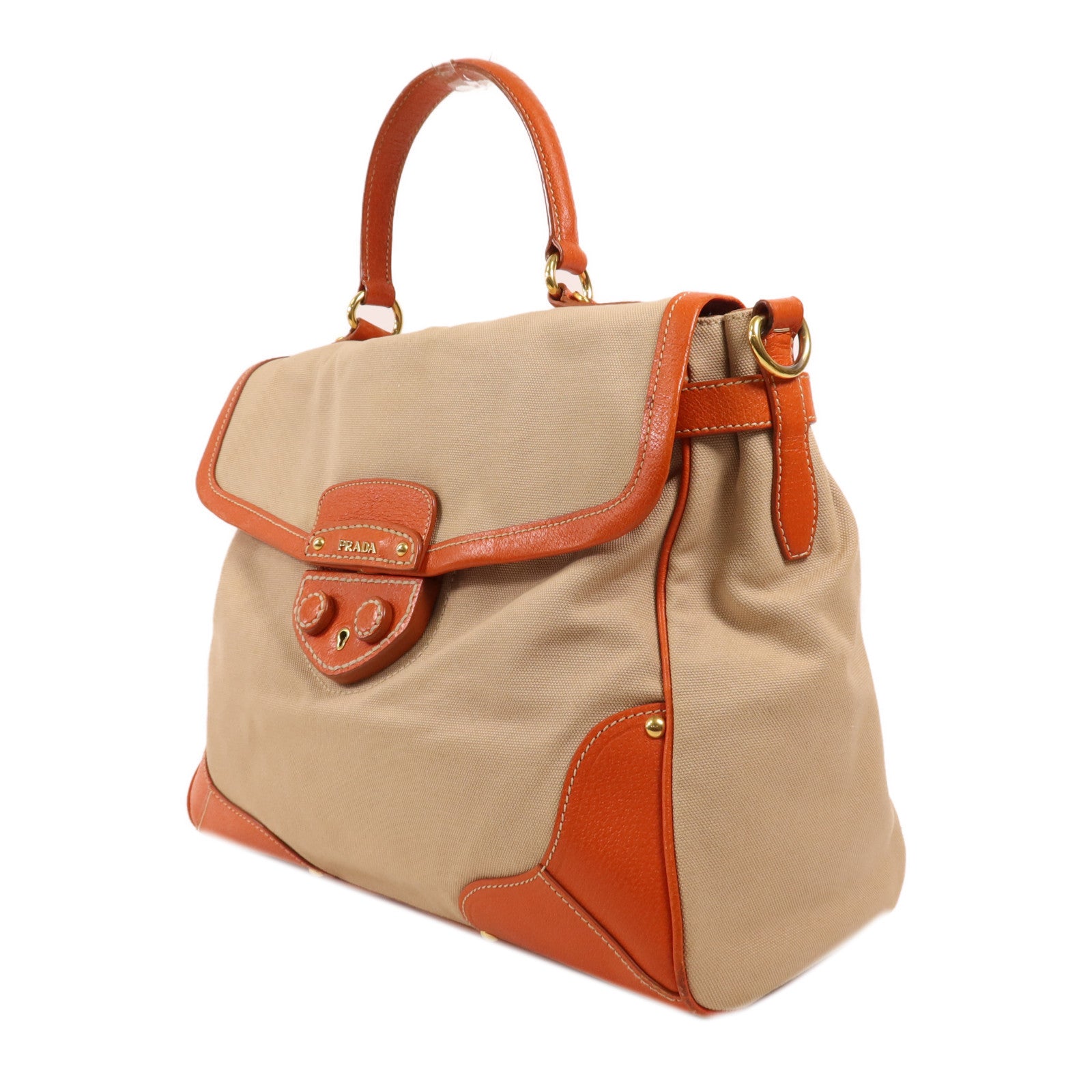 PRADA 帆布/皮革2 Way Shoulder金扣手挽肩背兩用袋