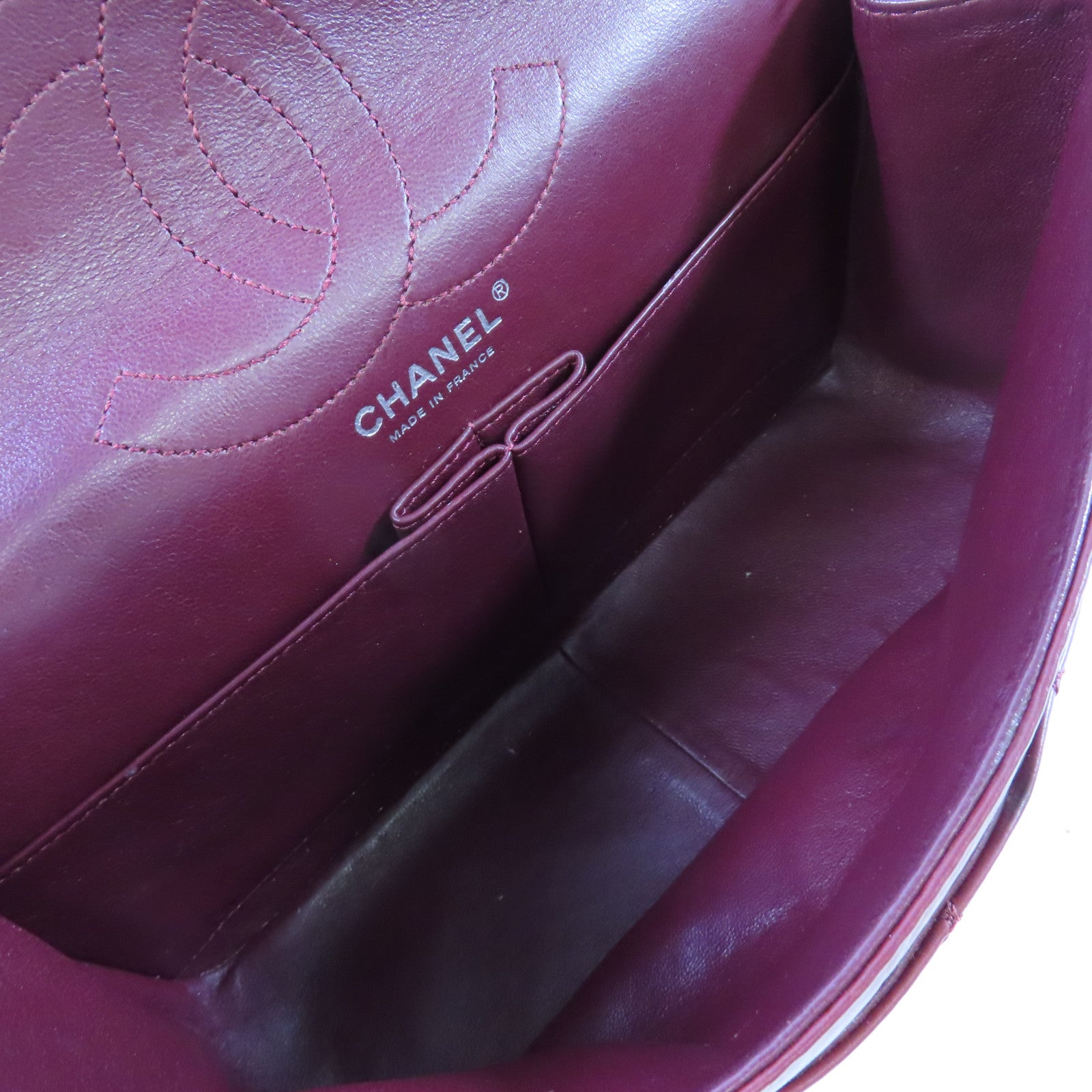 CHANEL 【激減優惠】菱格牛皮皮革Chanel 2.55 Chain Shoulder Bag銀扣鏈帶肩背袋酒紅色