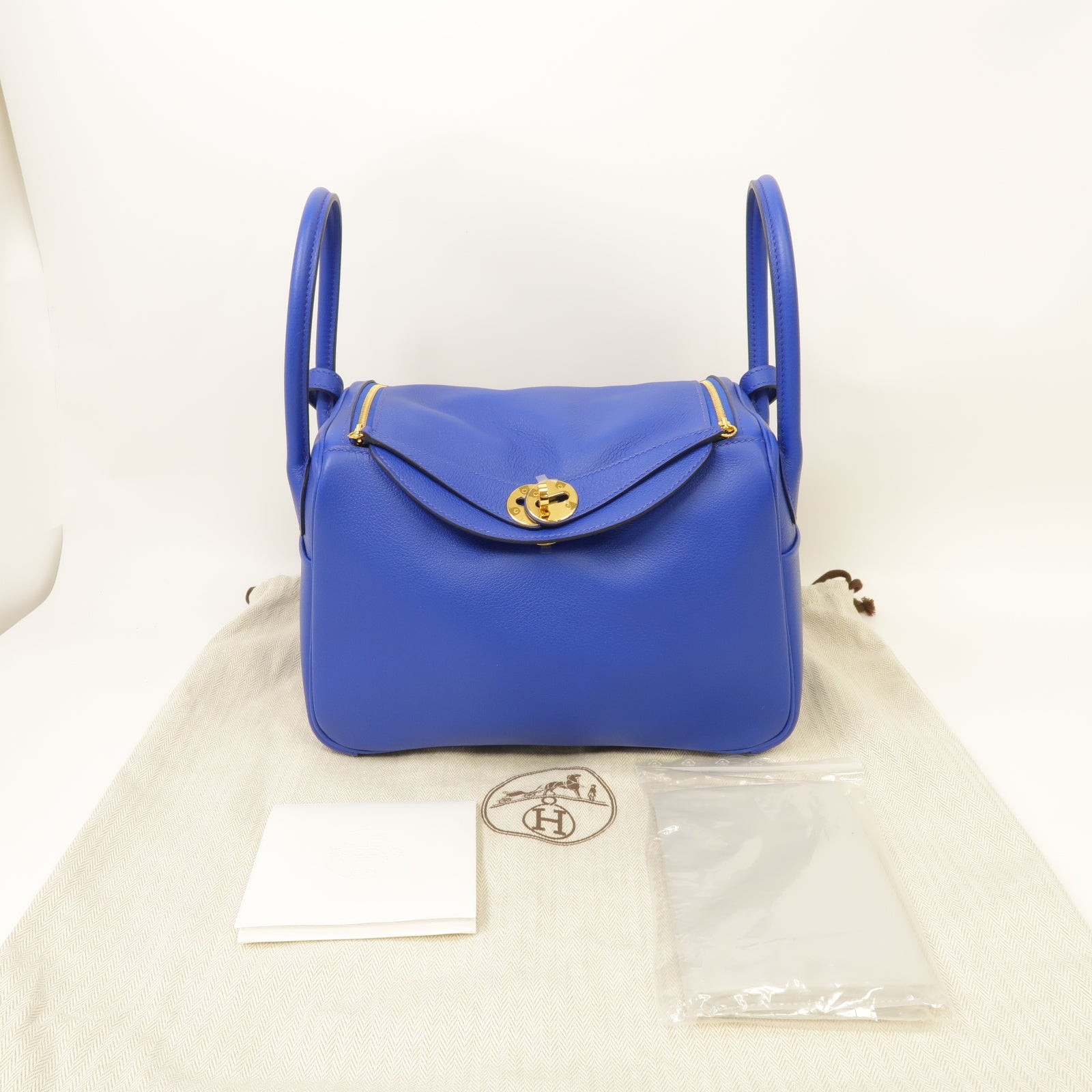 HERMES Evercolor皮革Lindy 26金扣手挽肩背兩用袋Blue Royal藍色