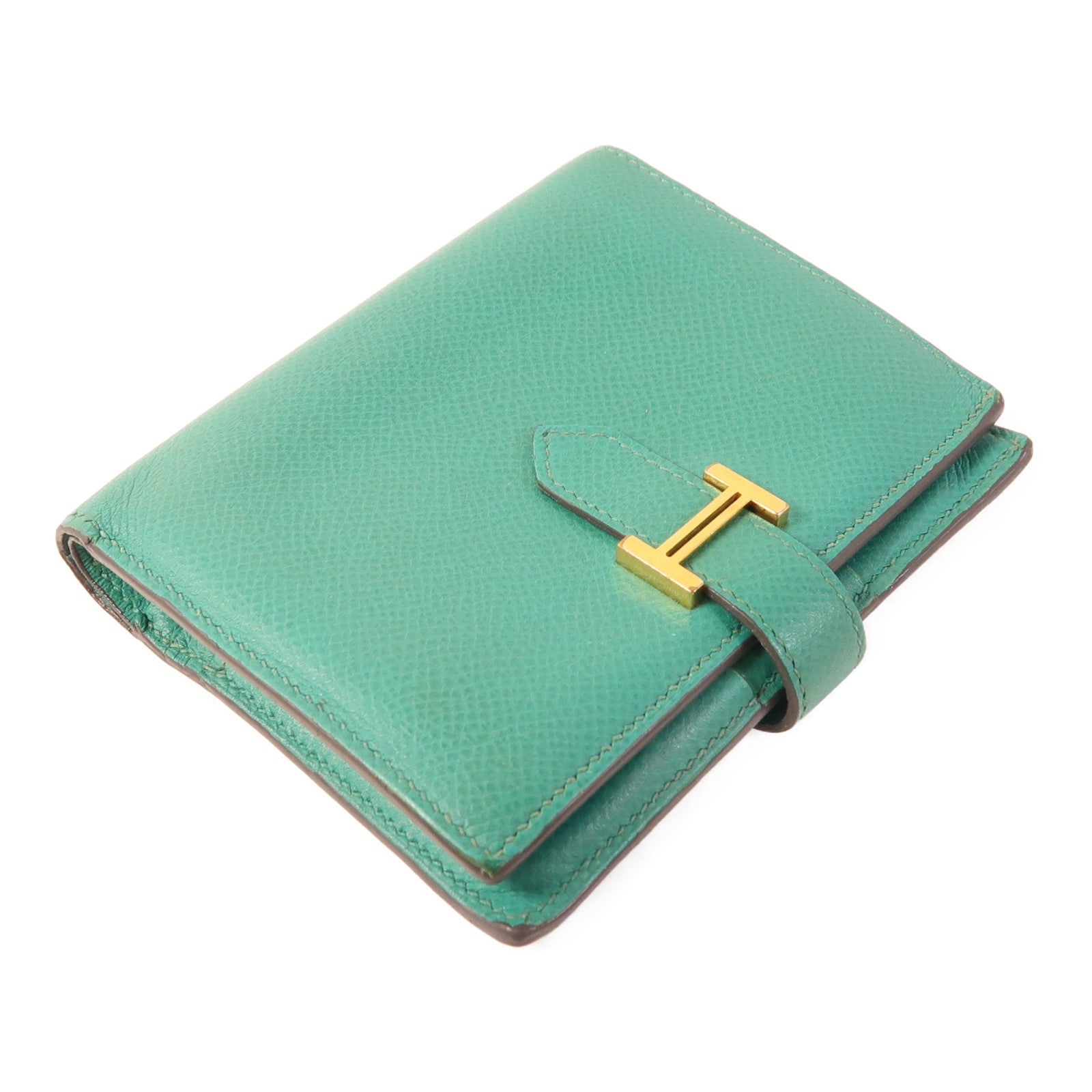 HERMES Epsom皮革Bearn Compact金扣錢包Vert Jade