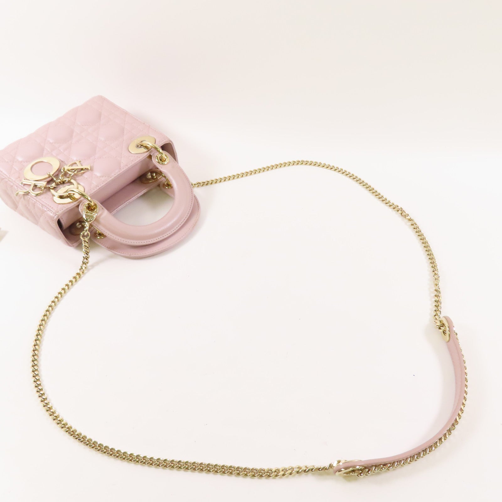 Dior 羊皮皮革Mini Lady Dior金扣鏈帶手挽肩背兩用袋