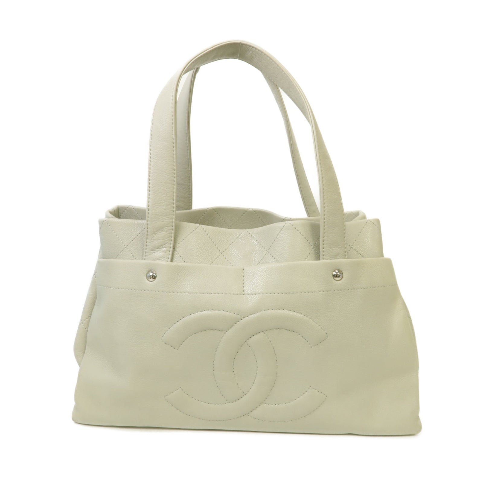 CHANEL 菱格牛皮皮革Tote Bag銀扣手挽袋灰色