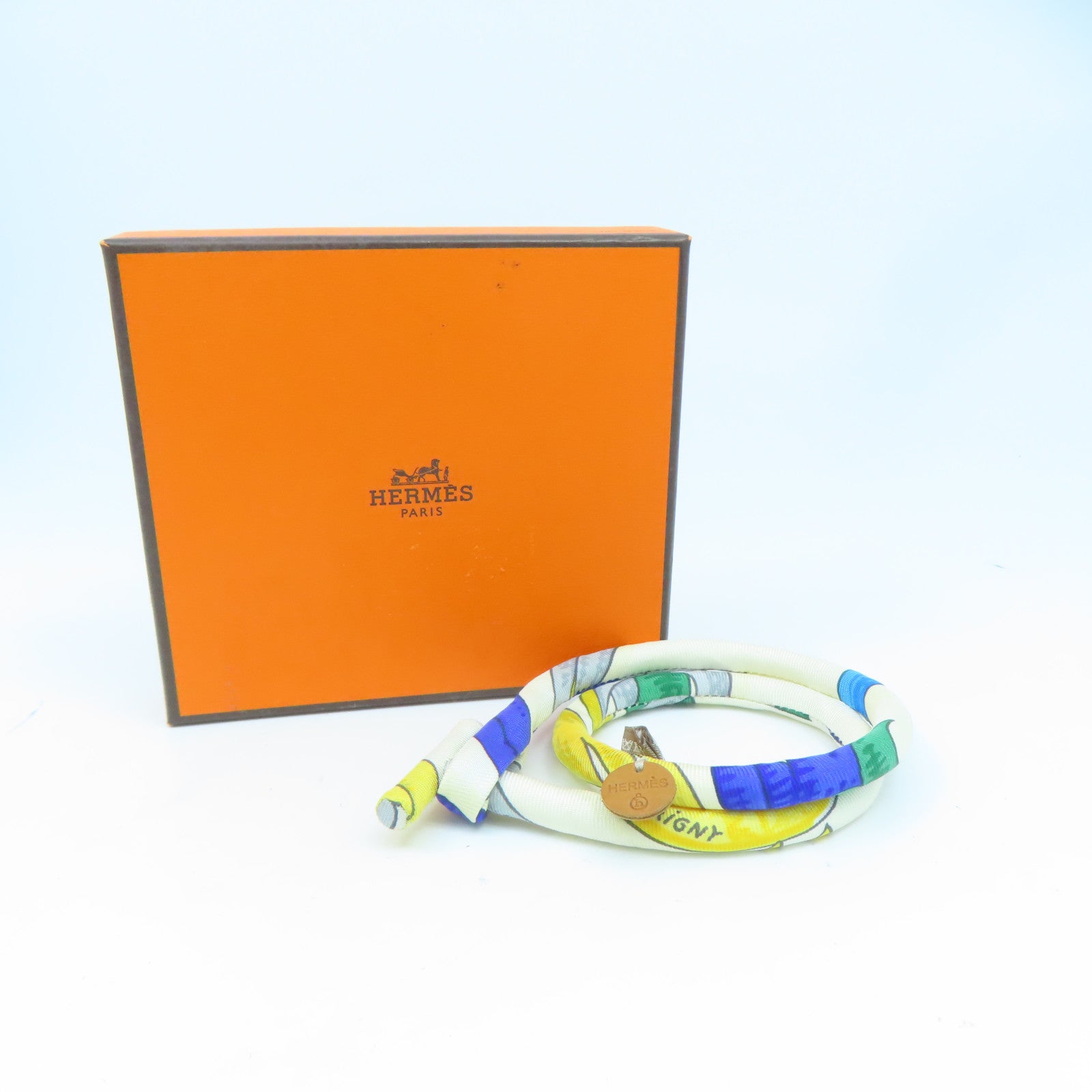 HERMES 【激減優惠】絲質Bracelet手鐲白色/藍色/黃色#16.5cm