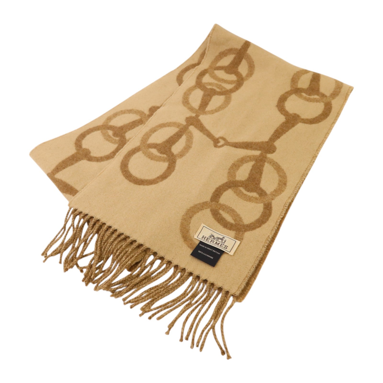 HERMES 羊絨Any Mors Muffler 170X25圍巾Marron Glace/Craie