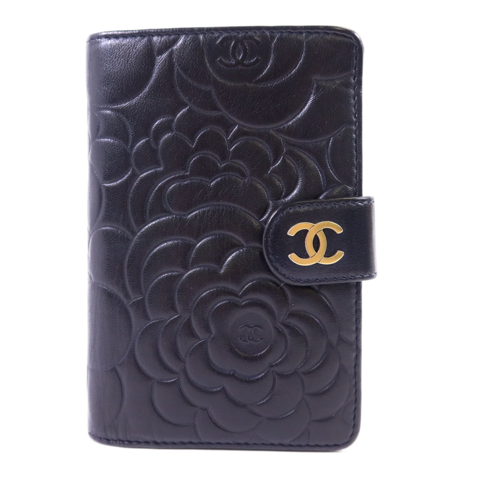 CHANEL 羊皮皮革Camellia Wallet金扣銀包
