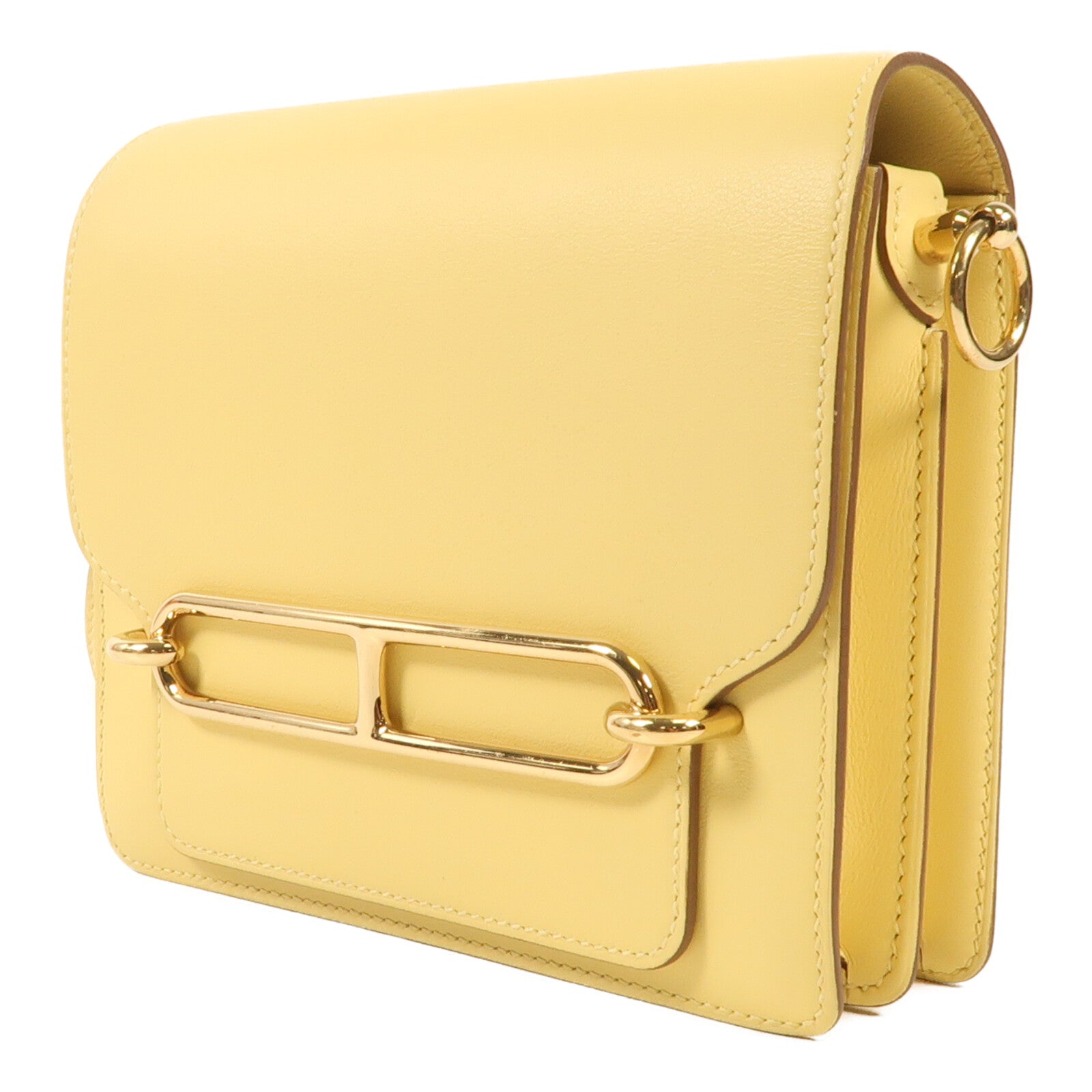 HERMES Swift皮革Mini Roulis金扣肩背袋Jaune Bourgeon