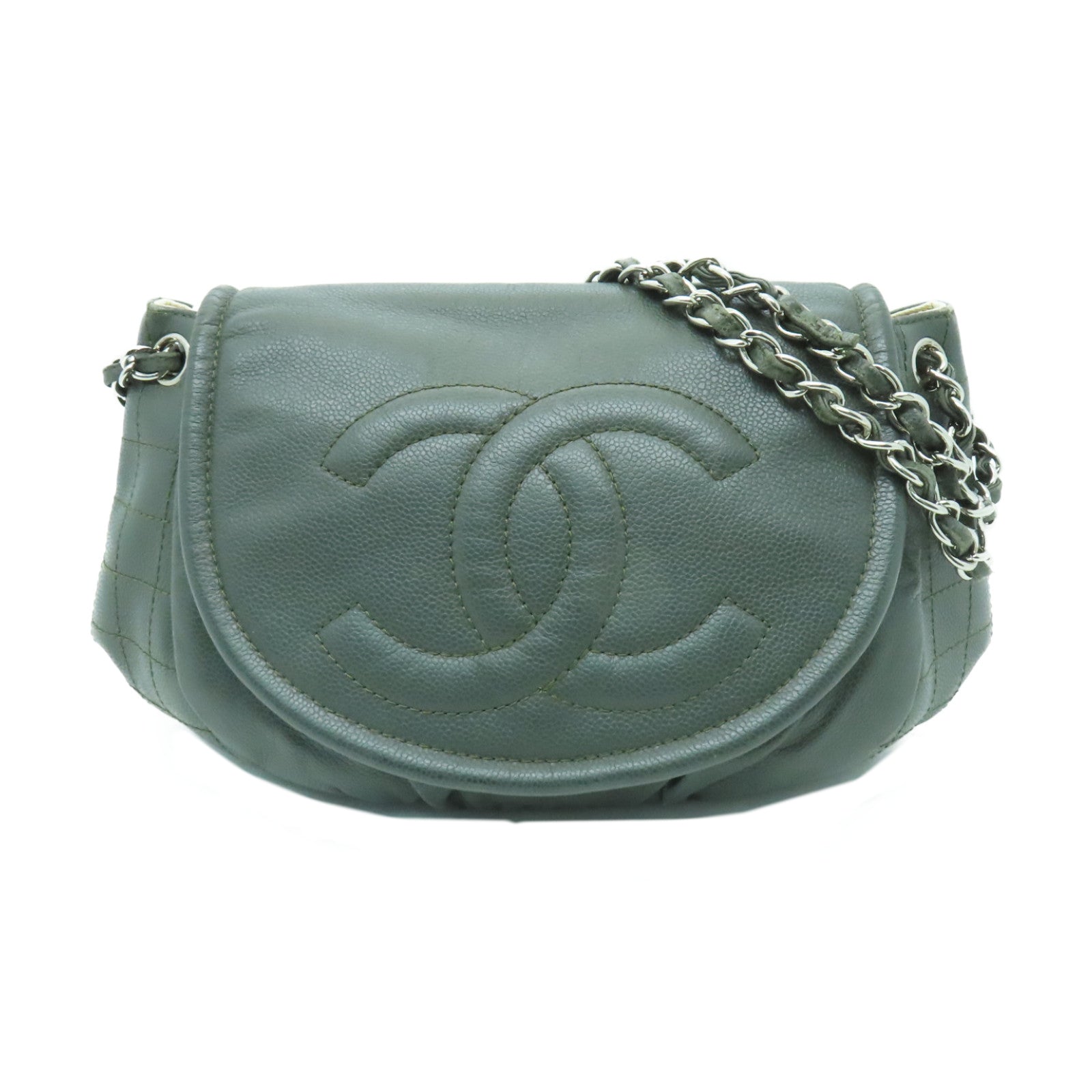 CHANEL 【激減優惠】牛皮皮革Chain Shoulder銀扣鏈帶肩背袋綠色