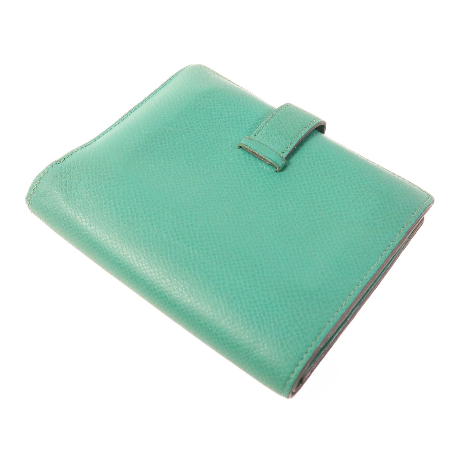 HERMES Epsom皮革Bearn Compact金扣錢包Vert Jade