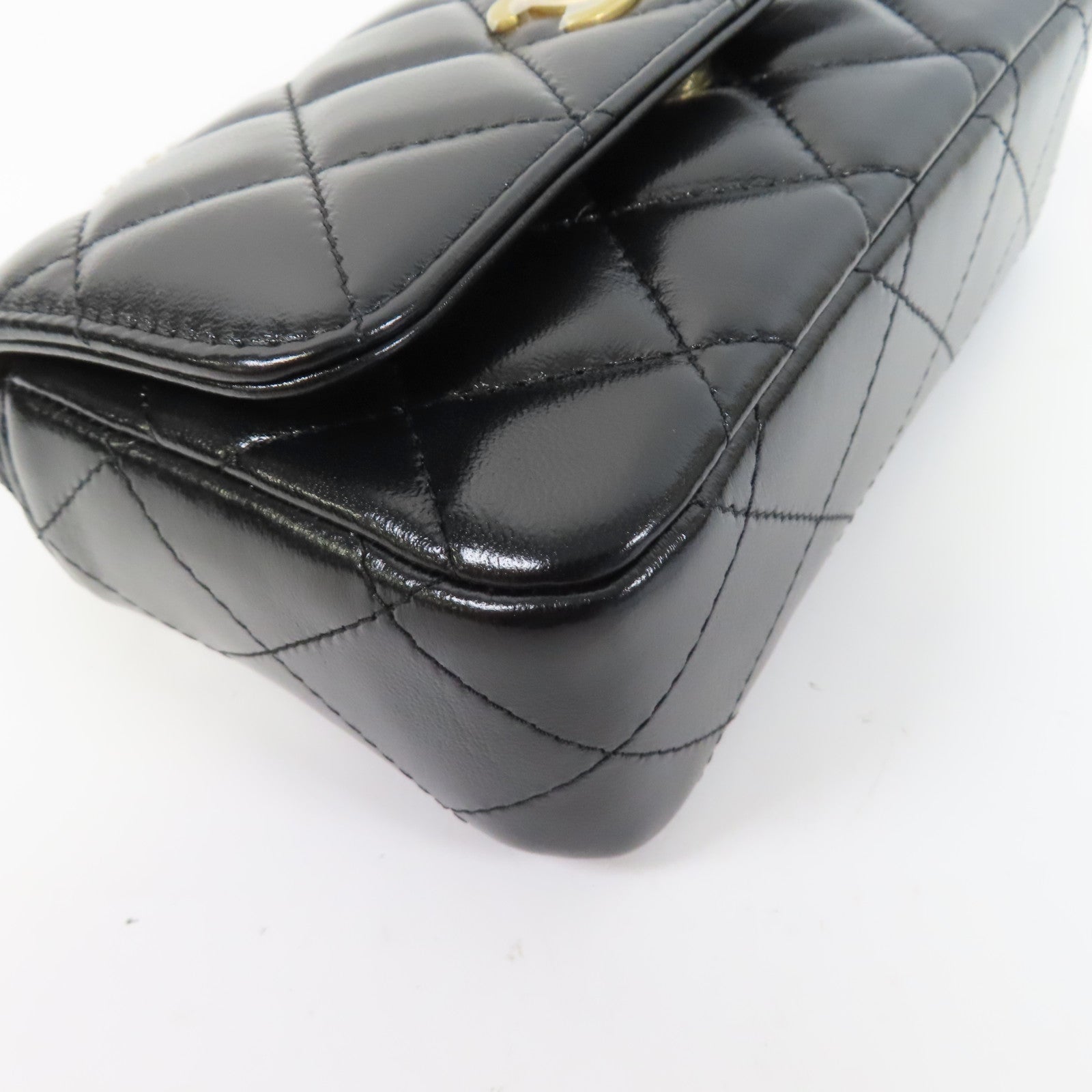 CHANEL 菱格牛皮皮革Chain Shoulder金扣手挽肩背兩用袋黑色