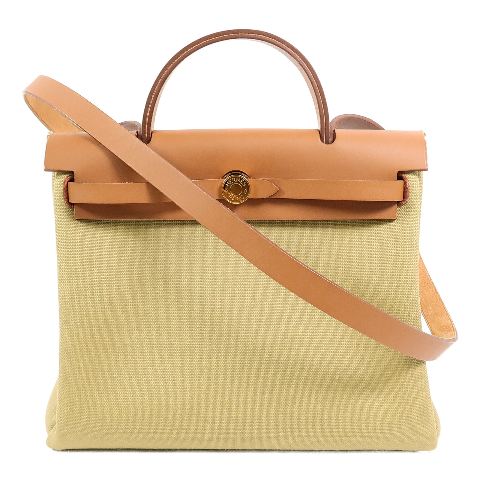 HERMES 帆布Herbag PM肩背袋Poussiere/Fauve