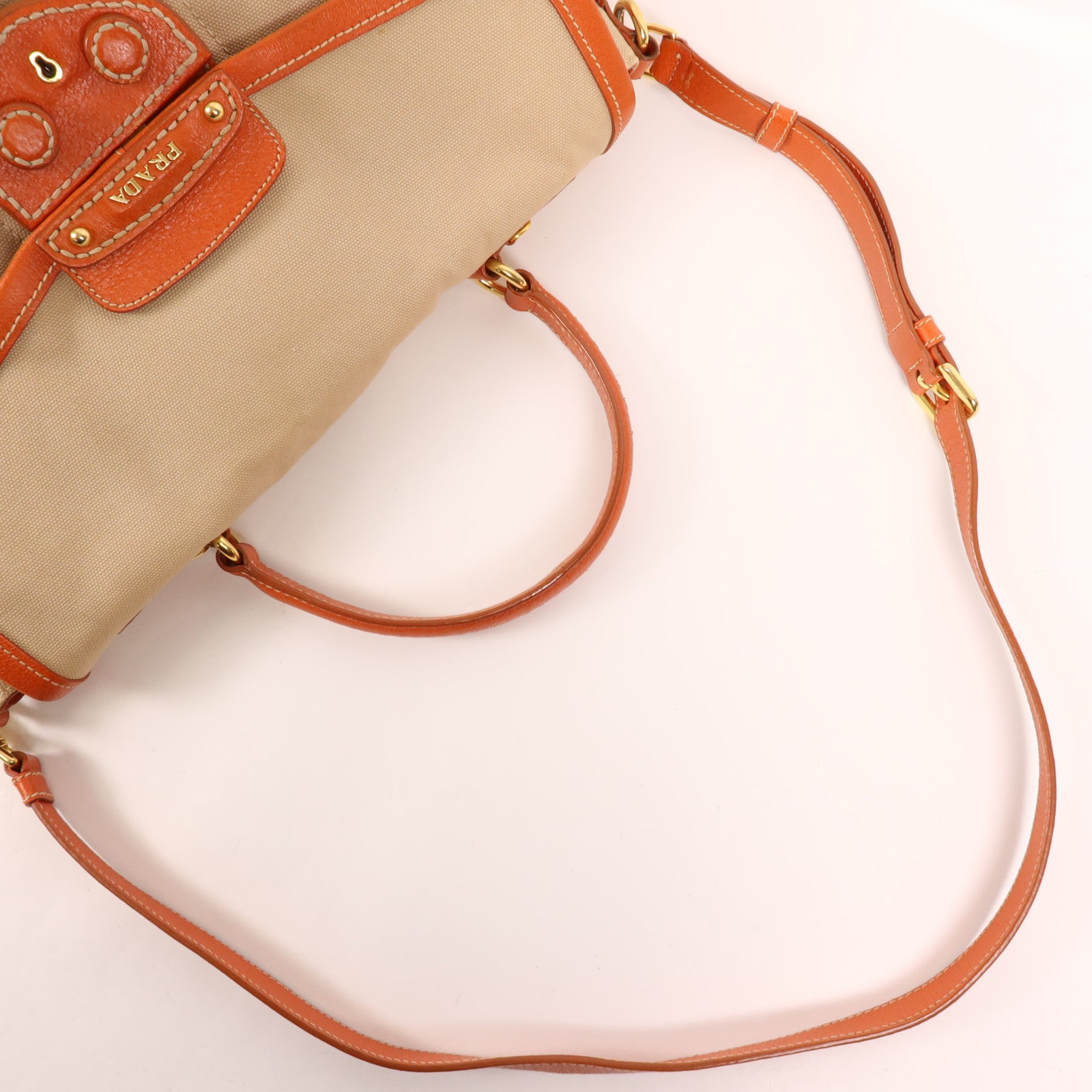 PRADA 【激減優惠】帆布/皮革2 Way Shoulder金扣手挽肩背兩用袋