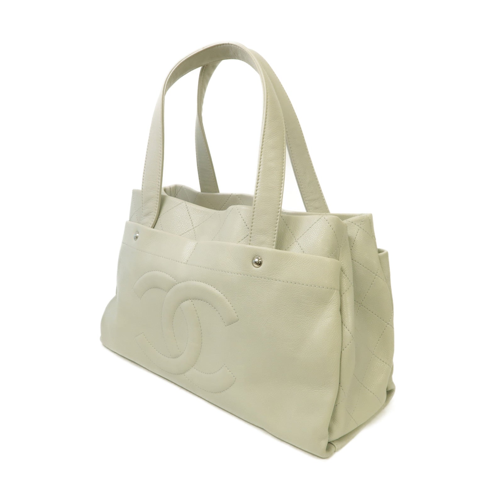 CHANEL 菱格牛皮皮革Tote Bag銀扣手挽袋灰色