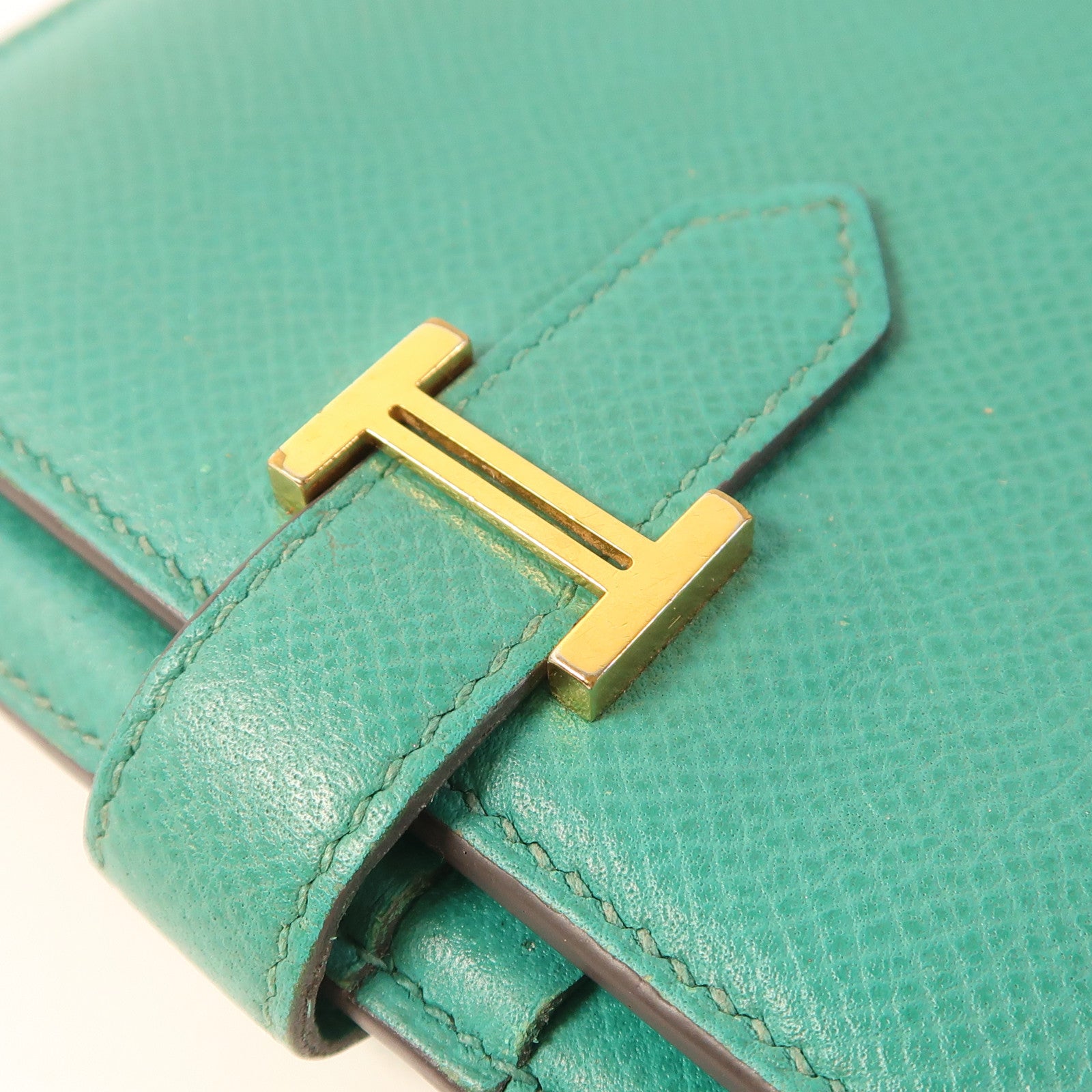 HERMES Epsom皮革Bearn Compact金扣錢包Vert Jade