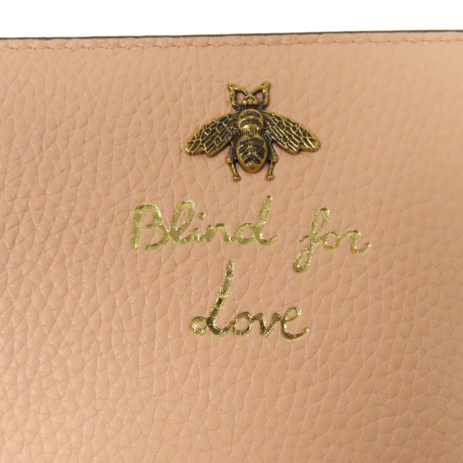 GUCCI 【激減優惠】牛皮皮革Blind For Lobe Wristlet Wallet金扣L形拉鍊長錢包粉紅色