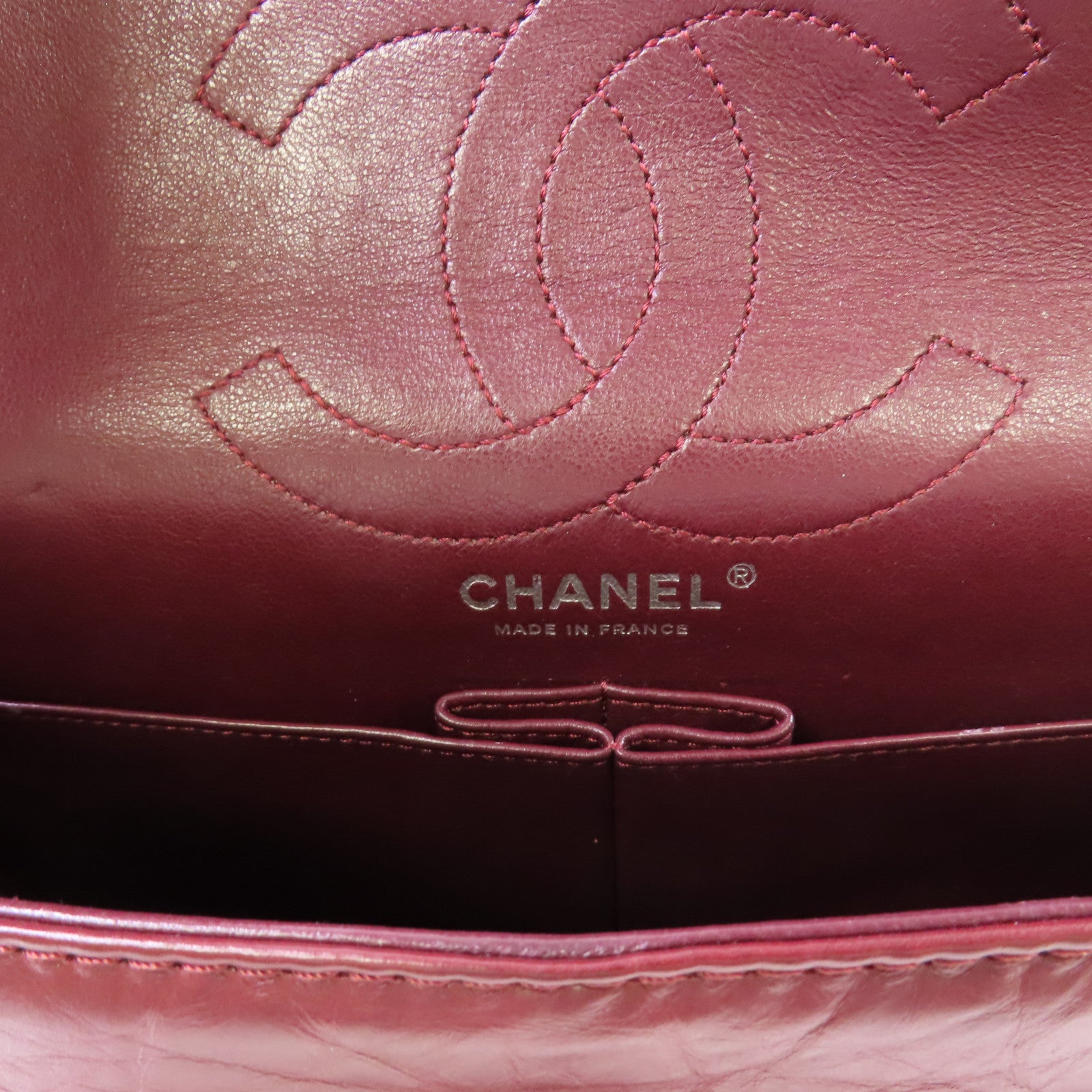 CHANEL 【激減優惠】菱格牛皮皮革Chanel 2.55 Chain Shoulder Bag銀扣鏈帶肩背袋酒紅色