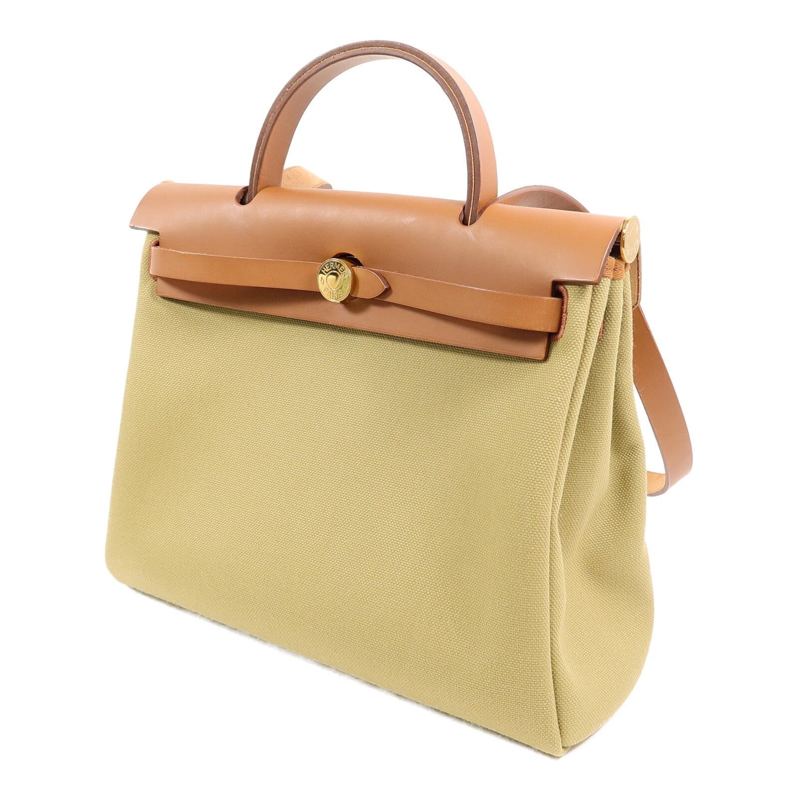 HERMES 帆布Herbag PM肩背袋Poussiere/Fauve