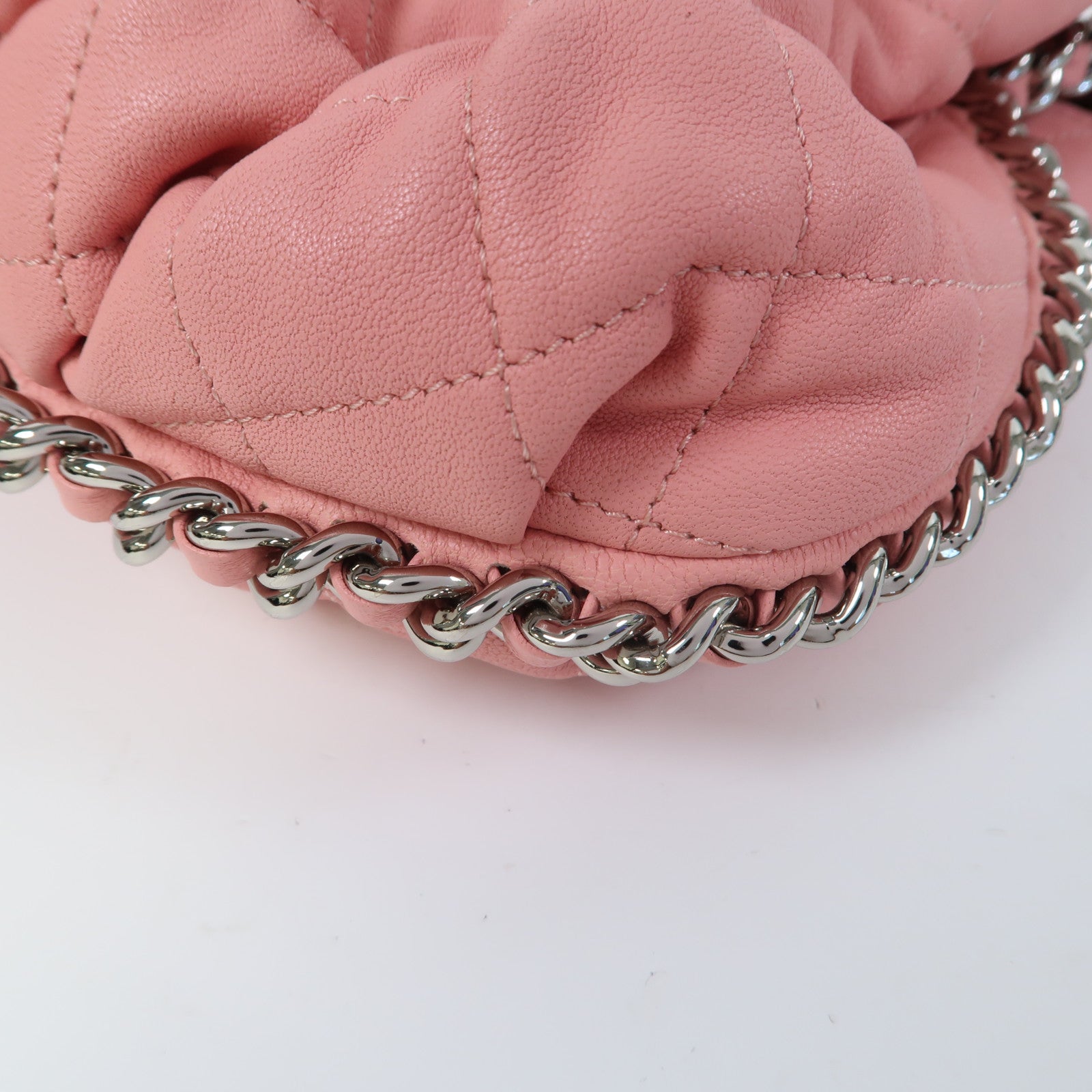 CHANEL 菱格牛皮皮革Chain Shoulder Bag銀扣鏈帶肩背袋粉紅色