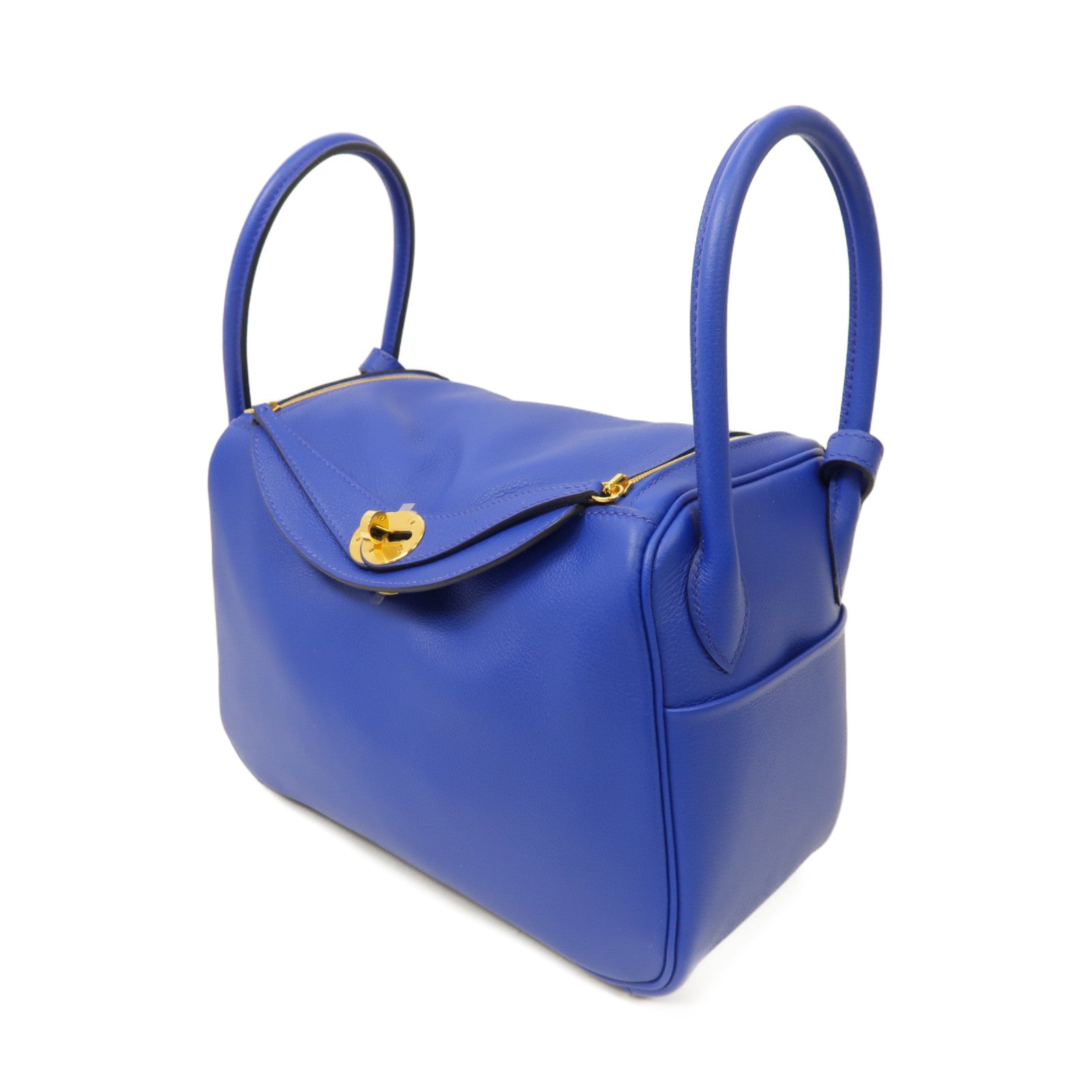 HERMES Evercolor皮革Lindy 26金扣手挽肩背兩用袋Blue Royal藍色